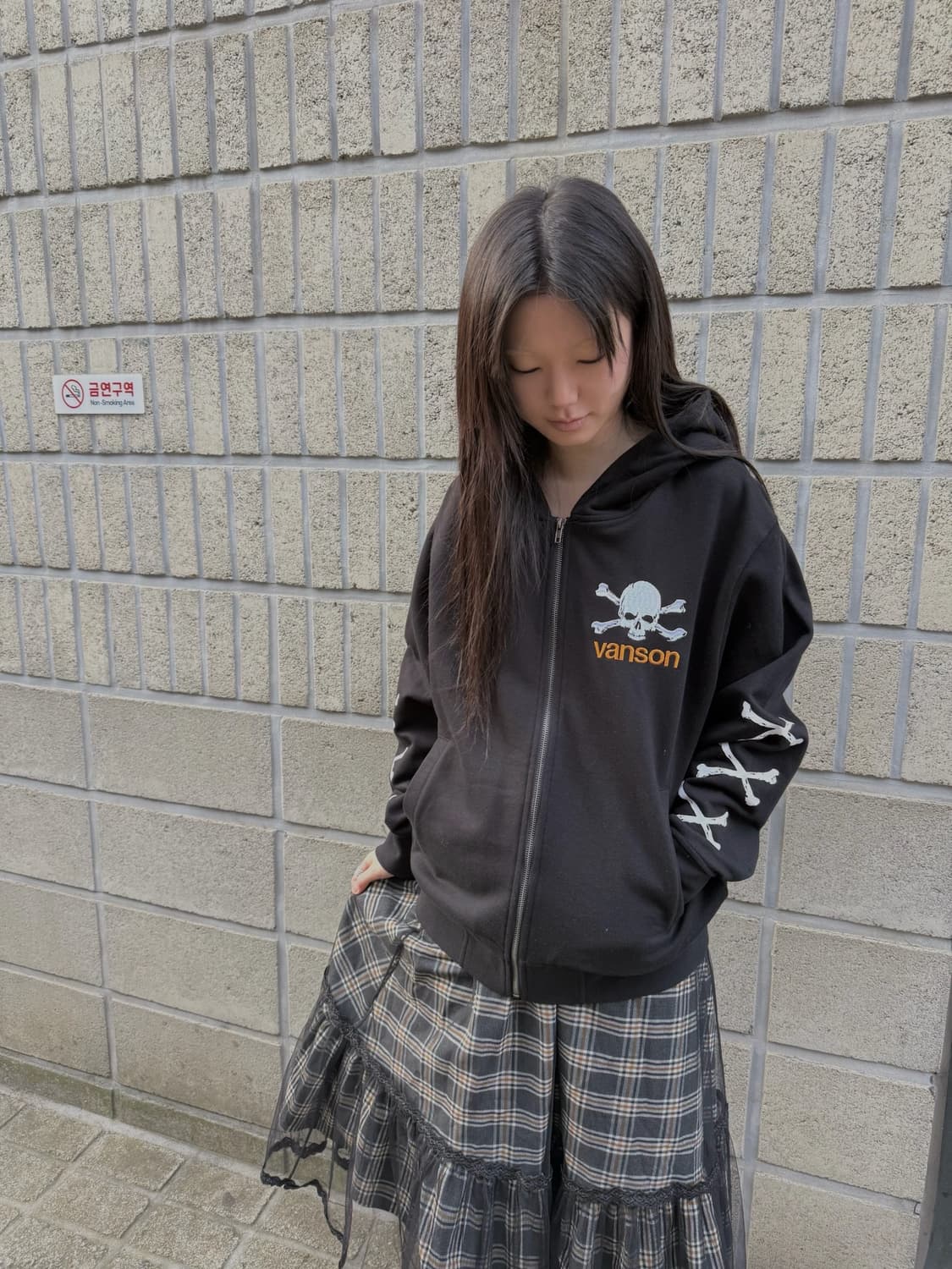 밴슨 오버핏 스컬 로고 후드집업 상품이미지5