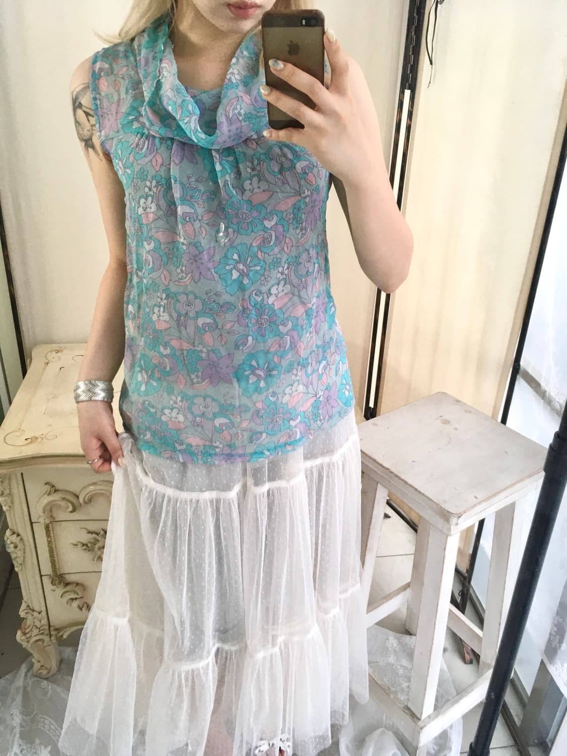 jpn vintage 페어리 민트 오리엔탈 시스루 탑 상품이미지2