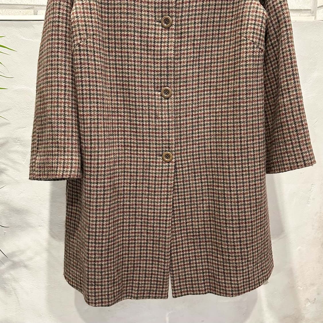 JPN VINTAGE 롱 코트 하운드투스 체크 패턴 투포켓 디테일 브라운 상품이미지4