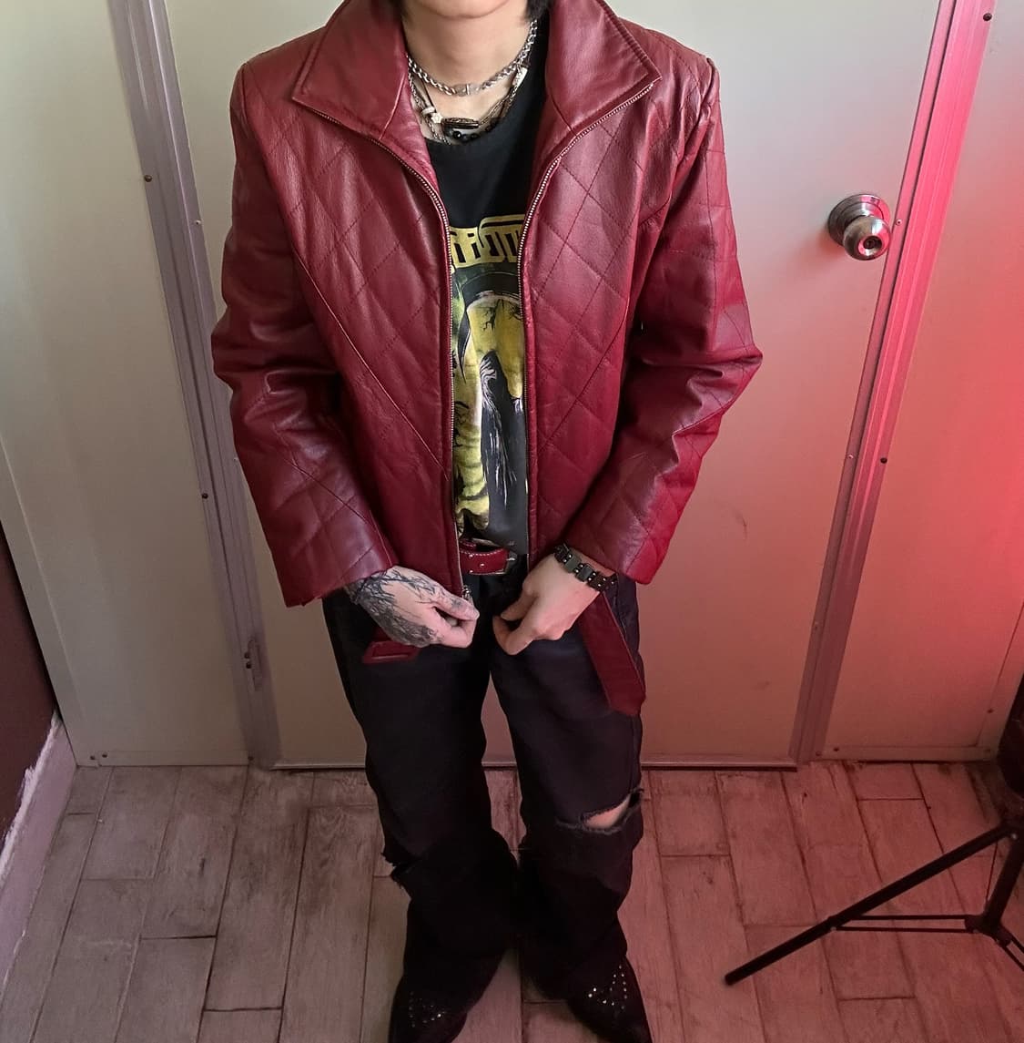 pig leather half-neck zip-up jacket 상품이미지4