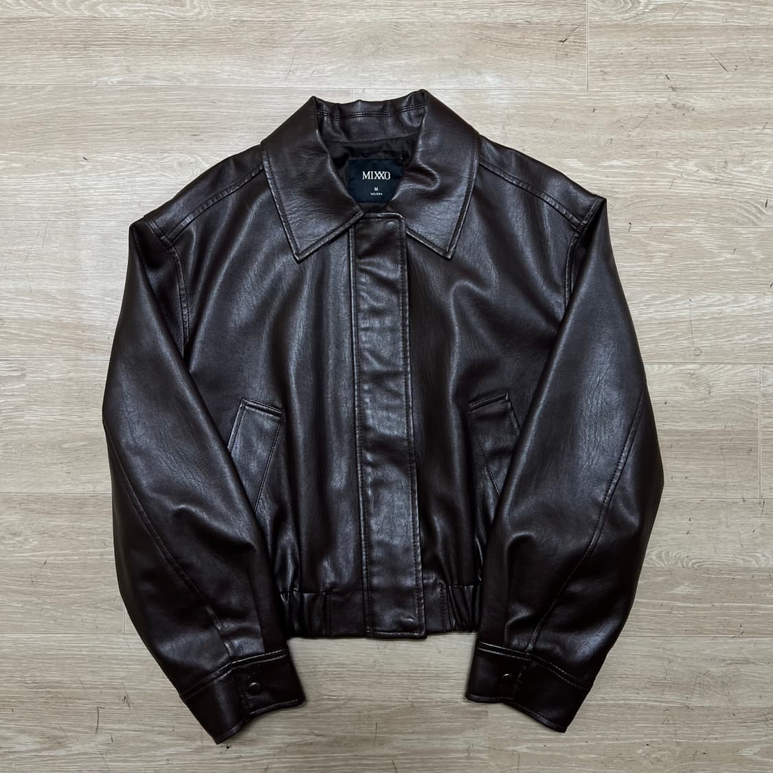 미쏘 여성 크롭 레더 라이더 봄버 가죽자켓 [다크  브라운] M/95 상품이미지1