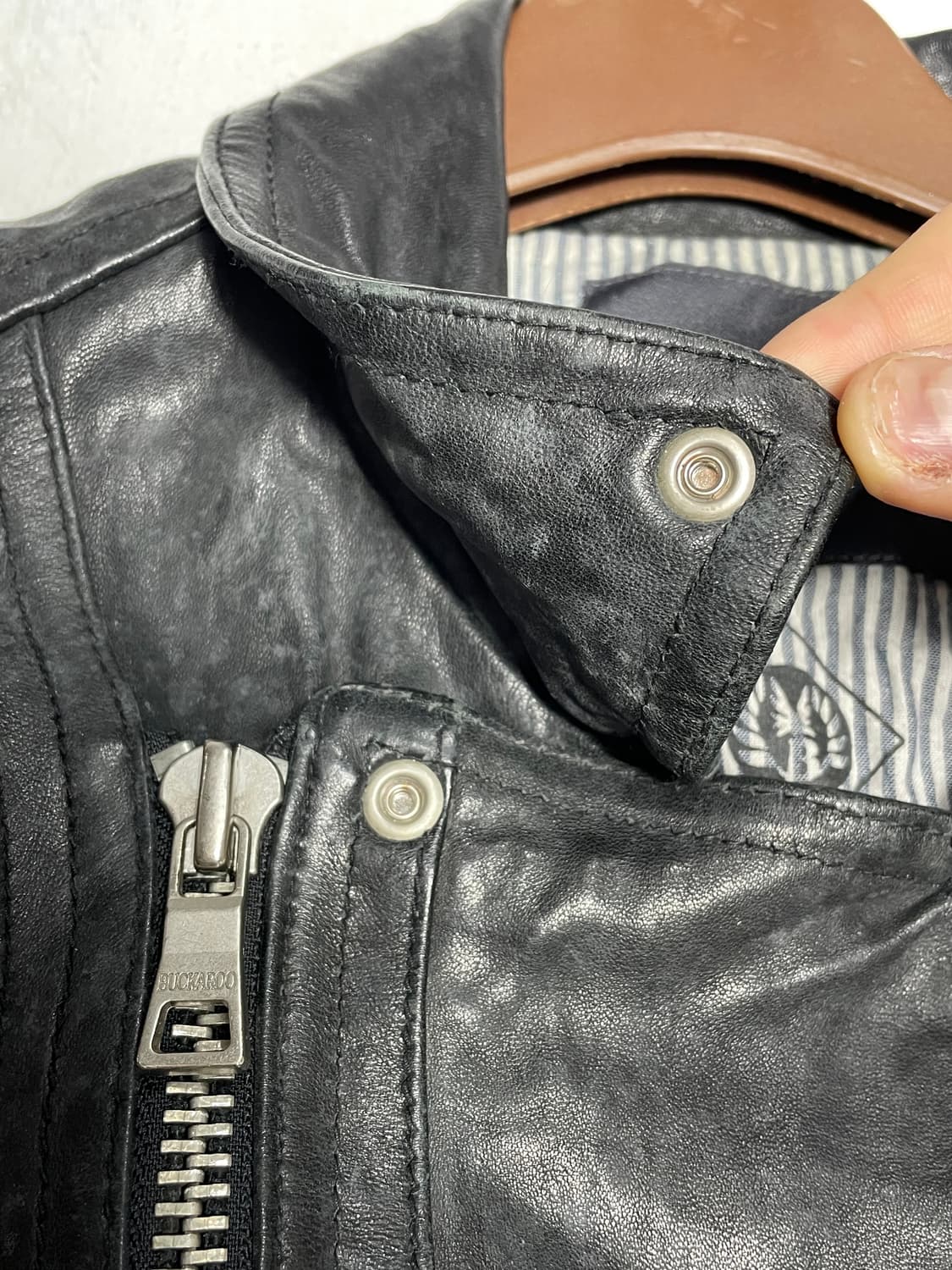 (BUCKAROO)버커루 블랙 가죽 라이더 자켓 상품이미지6