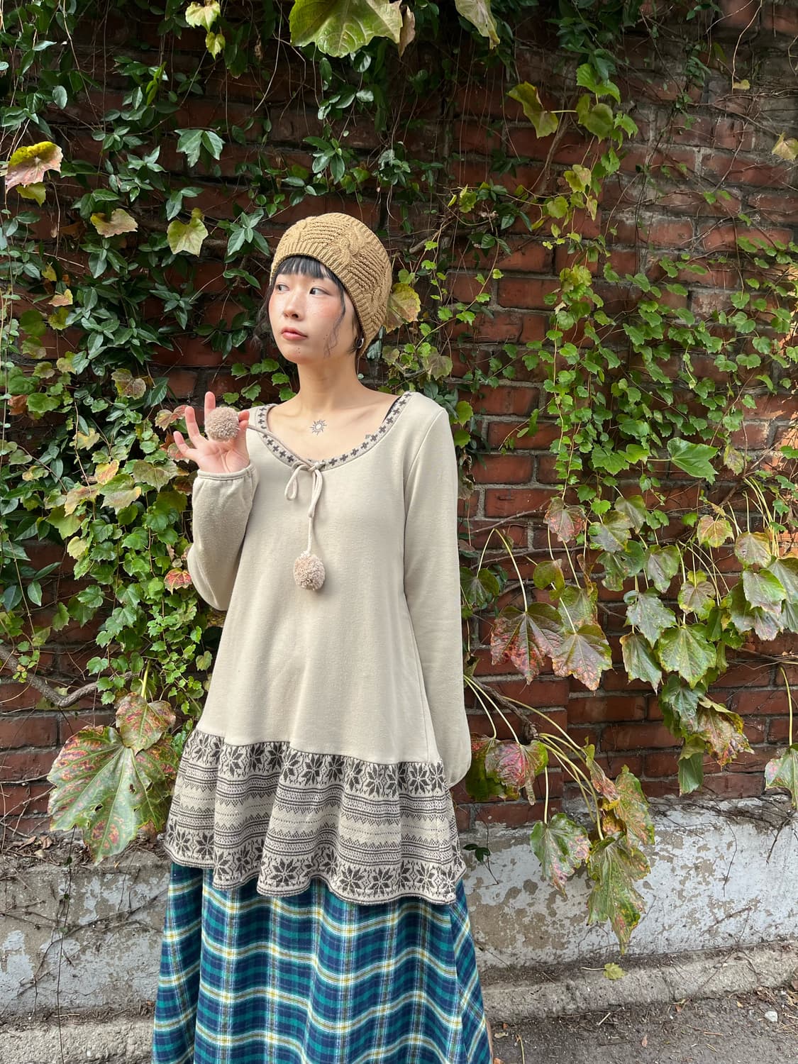 일본 무드 눈꽃 패턴 원피스 상품이미지2