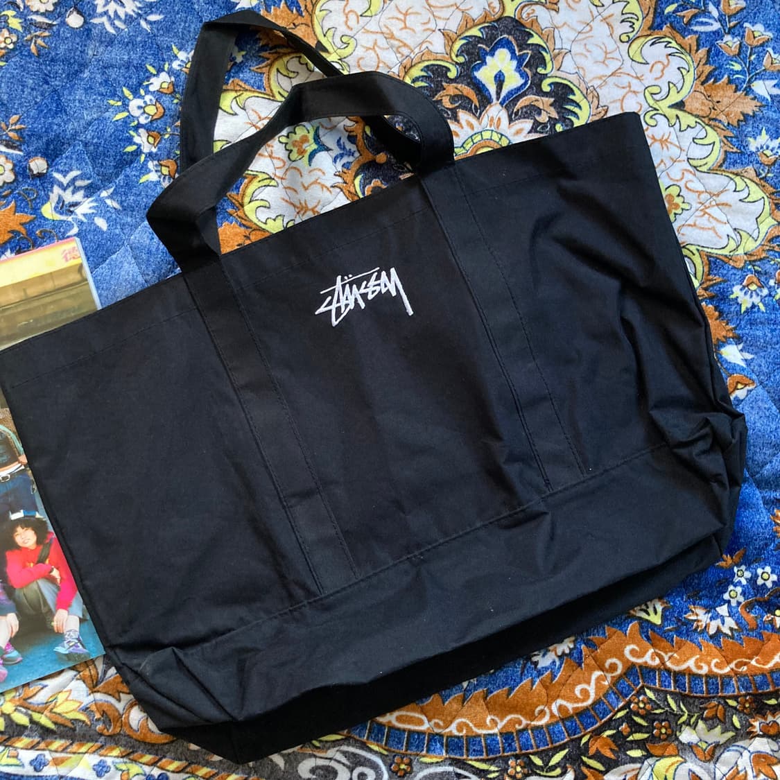 Stussy 스투시 자수로고 블랙 에코백 가방 상품이미지2