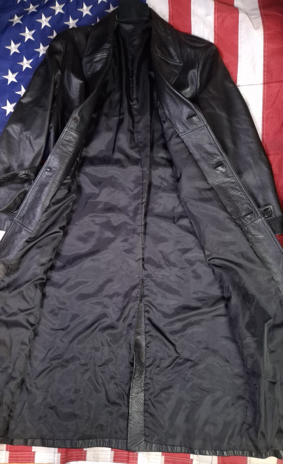 90's 새제품 국내산 리얼레더 싱글 바바리 트렌치코트 상품이미지10