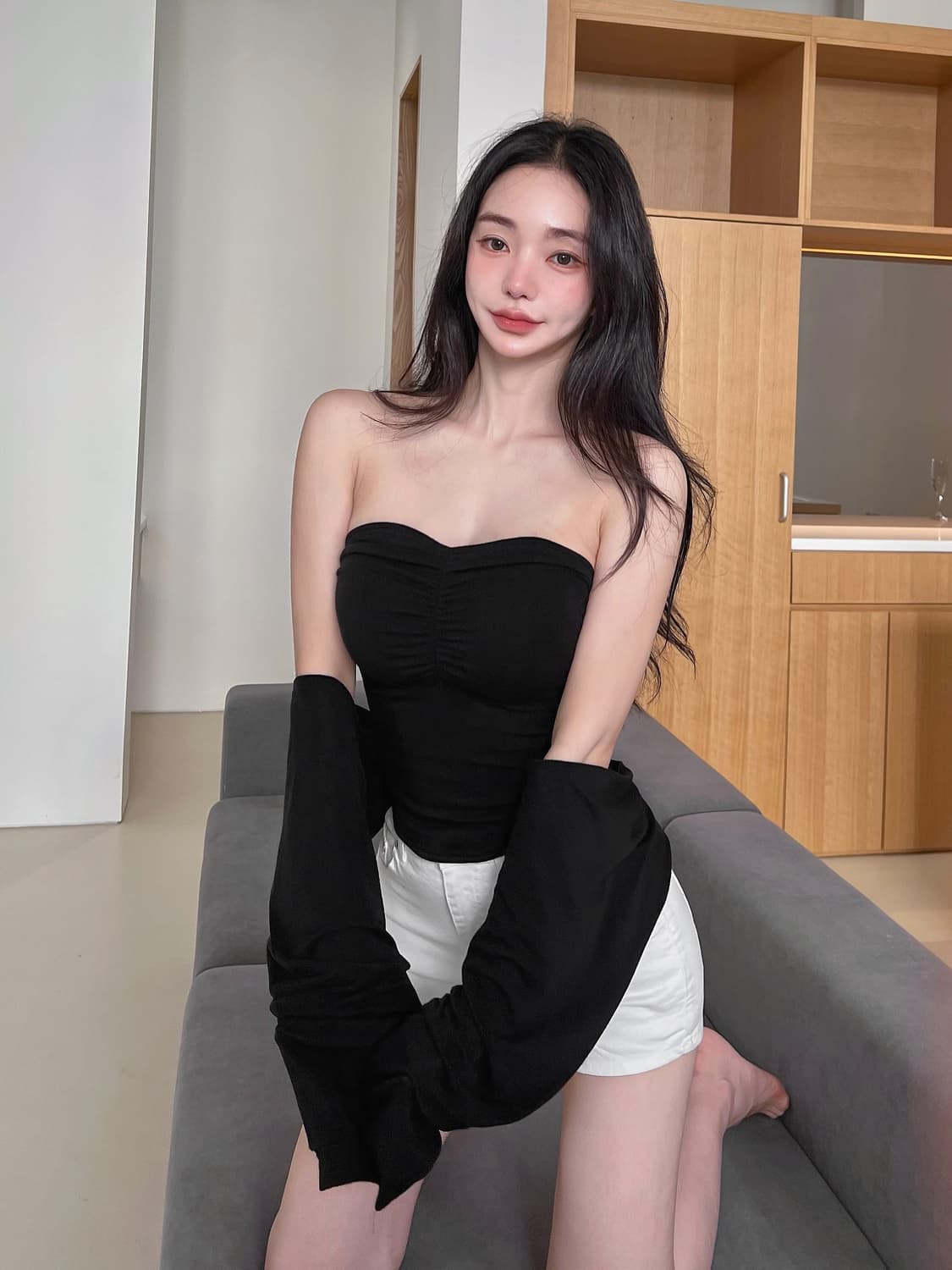 (미착용)새상품 카인다미 셔링 니트 볼레로 세트 set(블랙) 상품이미지5