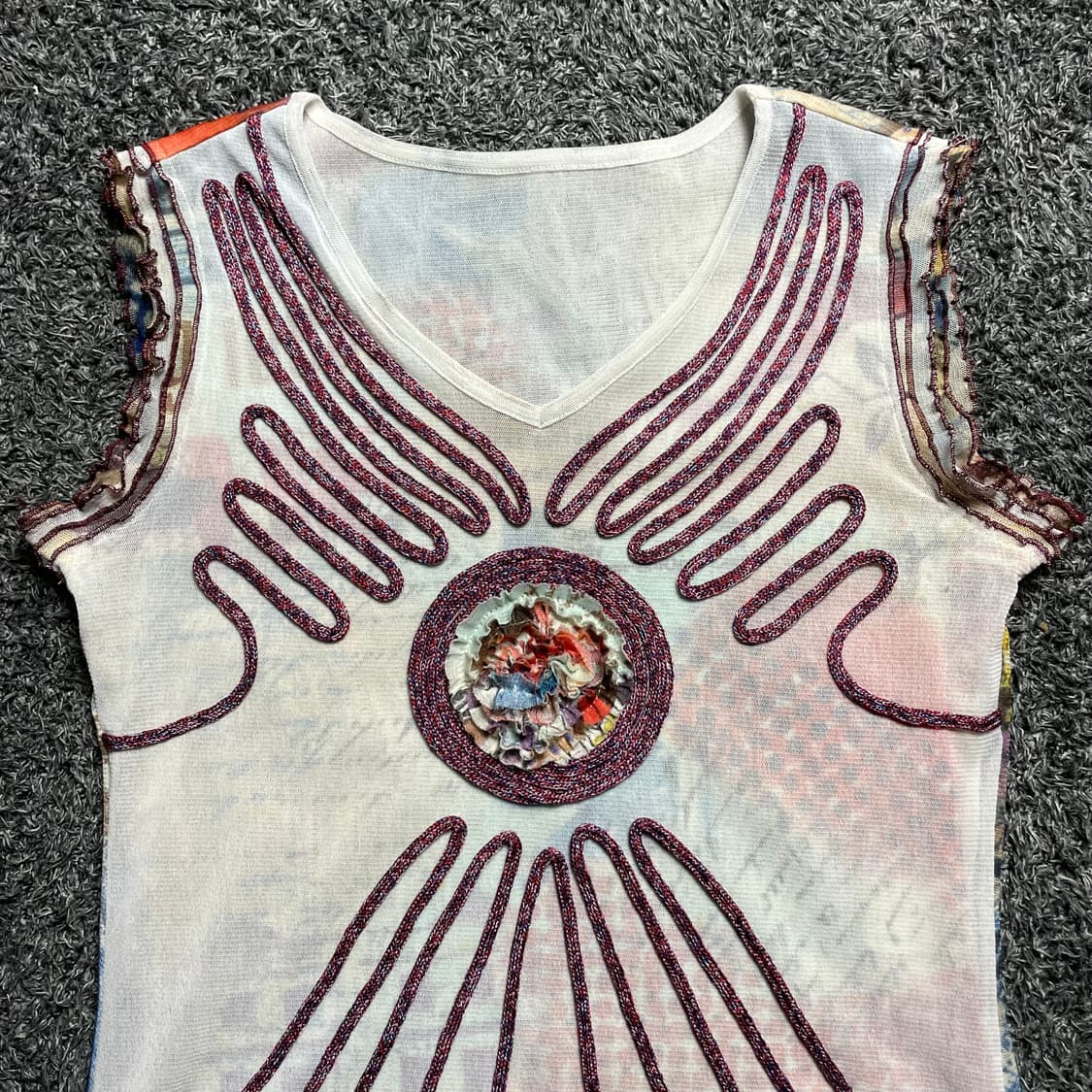 빈티지 엔틱 프린트 메쉬 슬리브리스 상품이미지3