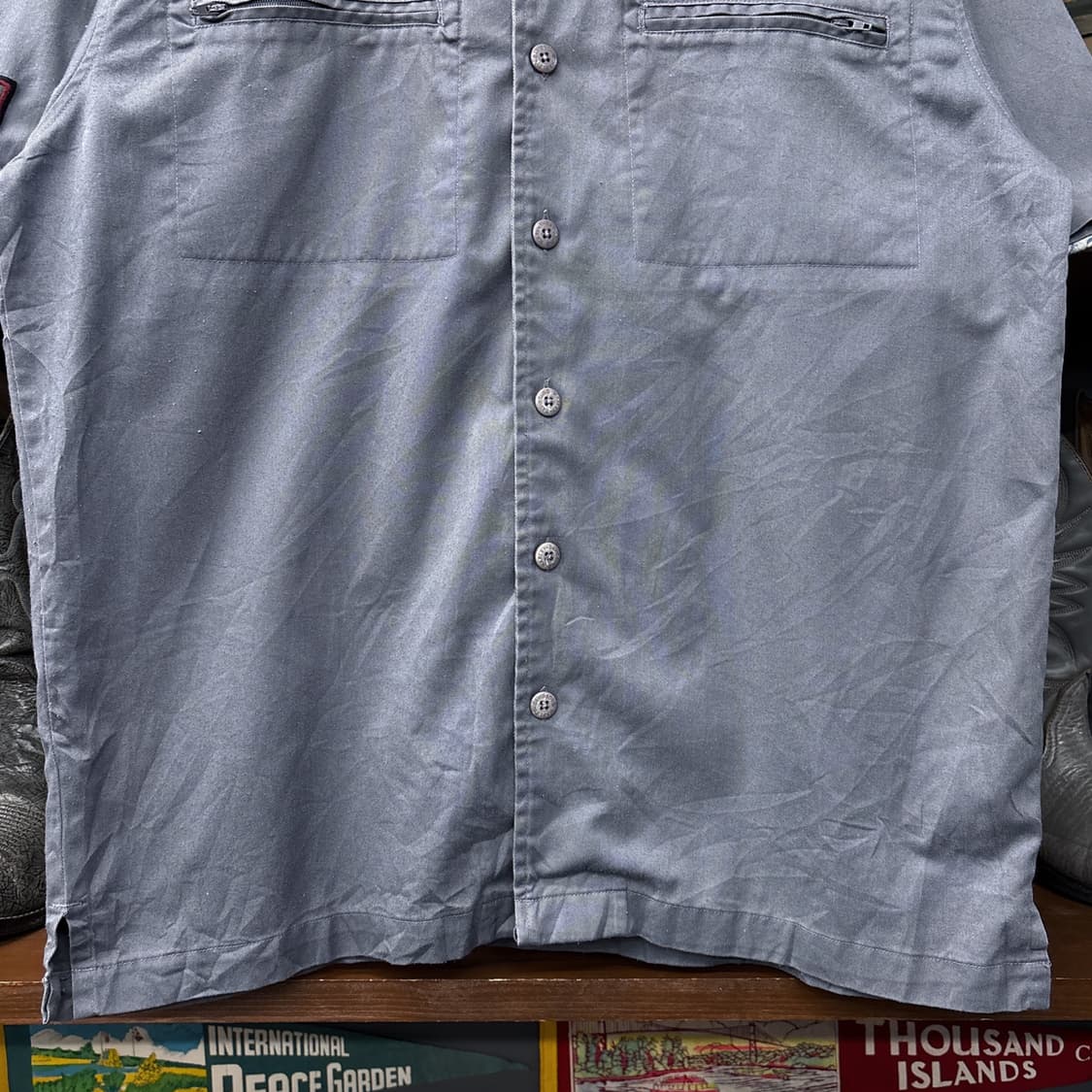 00s 할리데이비슨 레터링바 오픈윙 자수 지퍼포켓 개러지셔츠 N1185 상품이미지4