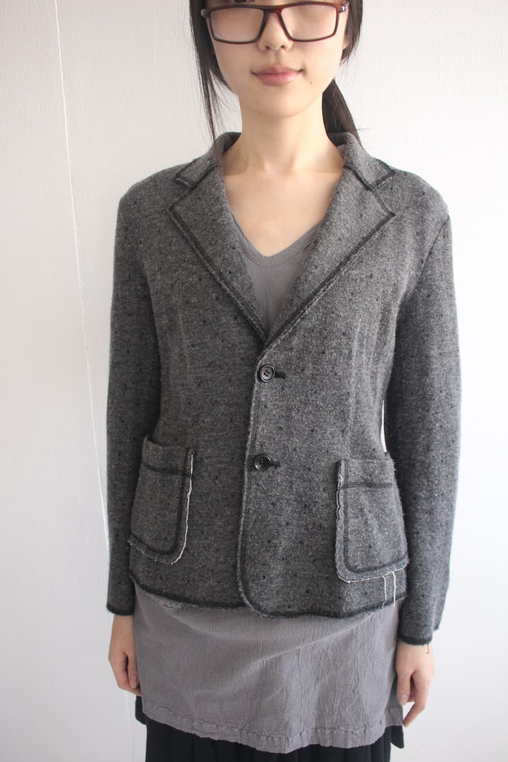 polka dot rough cut wool jacket 상품이미지2