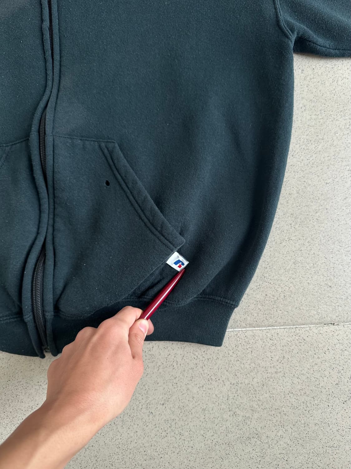 90s 빈티지 러셀 후드집업 청록 L 선페이딩 상품이미지3