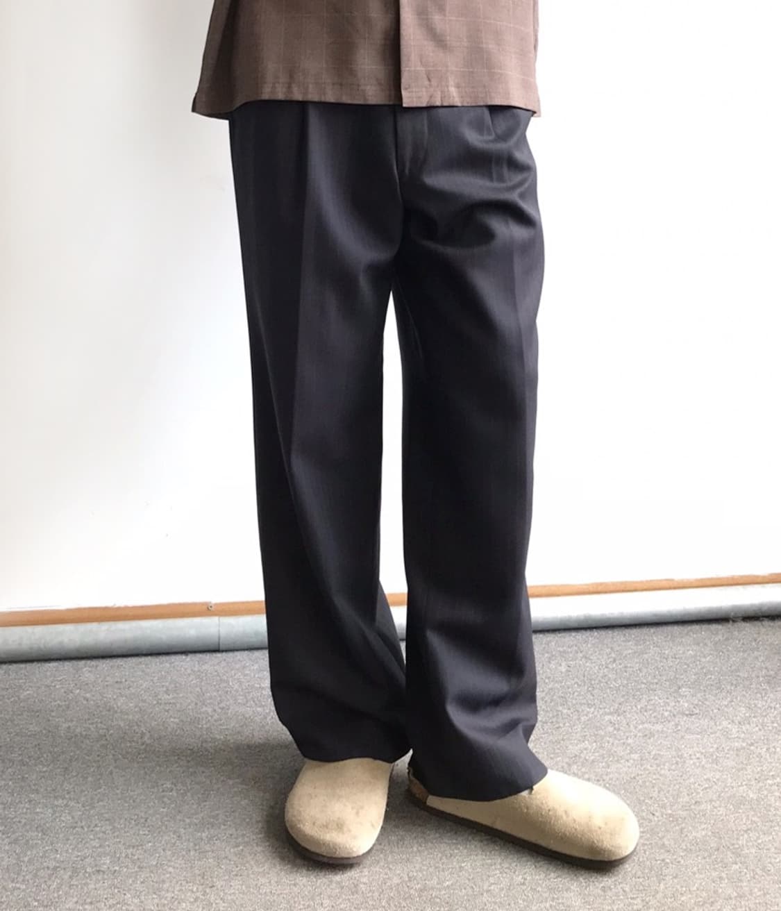 일본 빈티지 다크 네이비 원 턱 스트라이프 울 슬랙스 상품이미지1