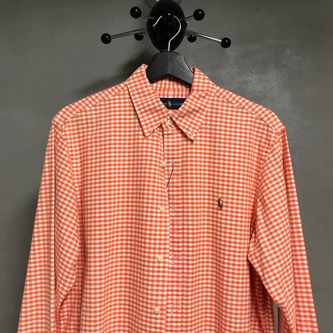 폴로 랄프로렌 깅엄 체크 셔츠 오렌지 M 상품이미지2