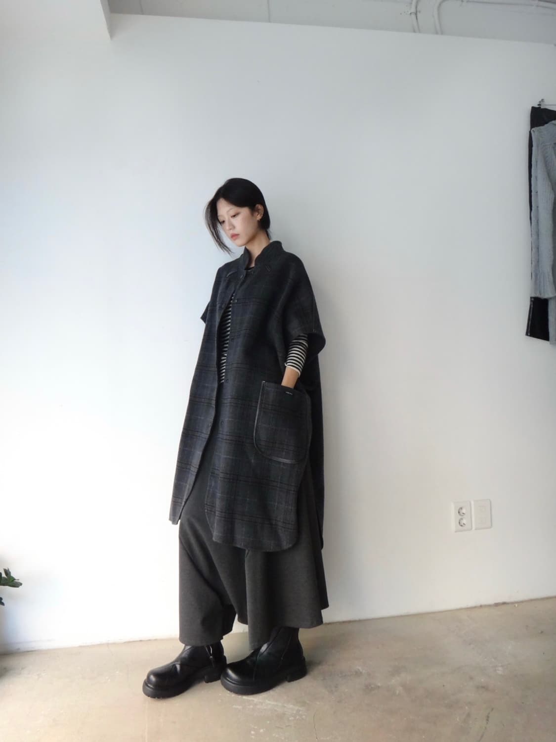 Checked stockholm wool half coat / grey 상품이미지5