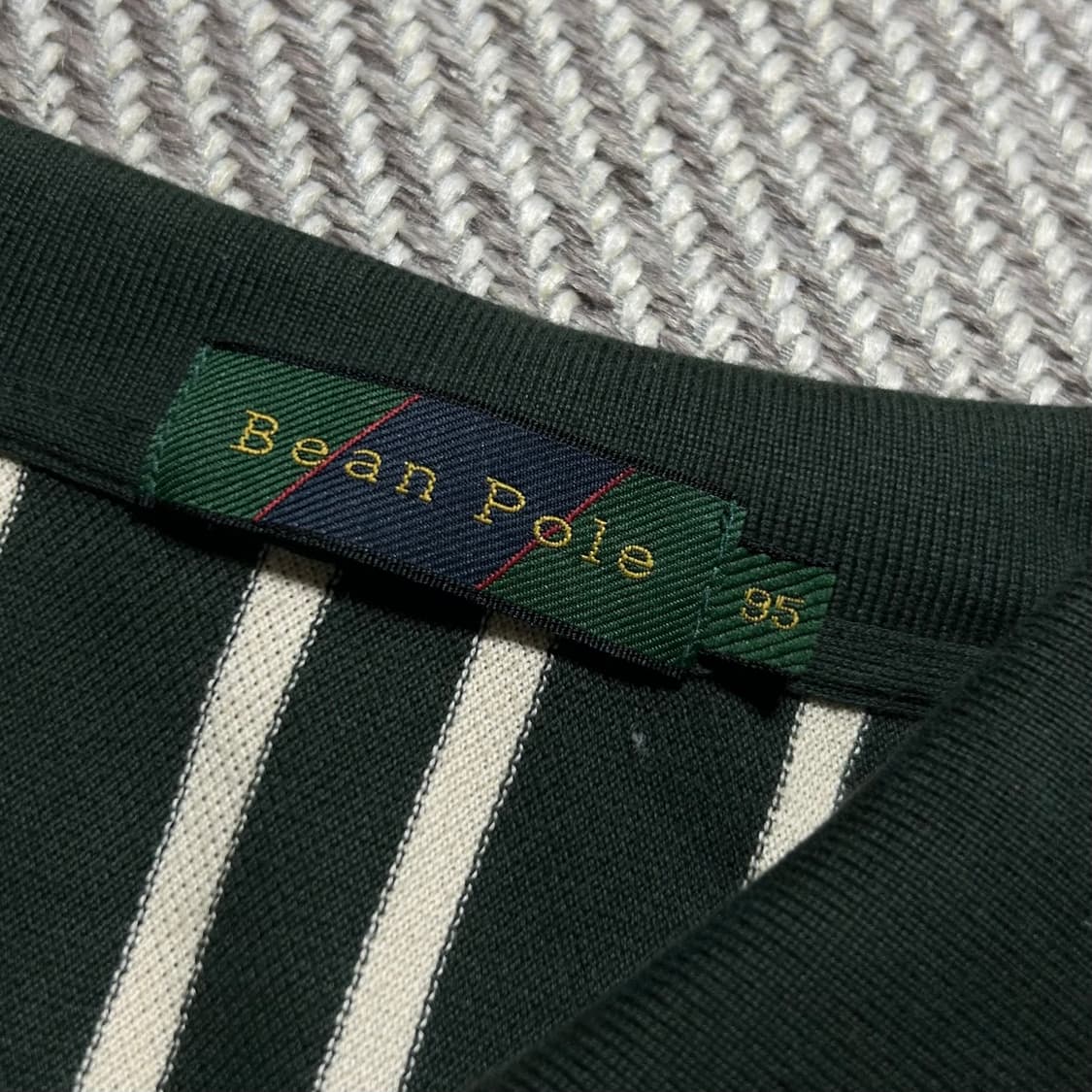 [L] Beanpole 빈폴 다크그린 스트라이프 반팔 카라티 상품이미지5