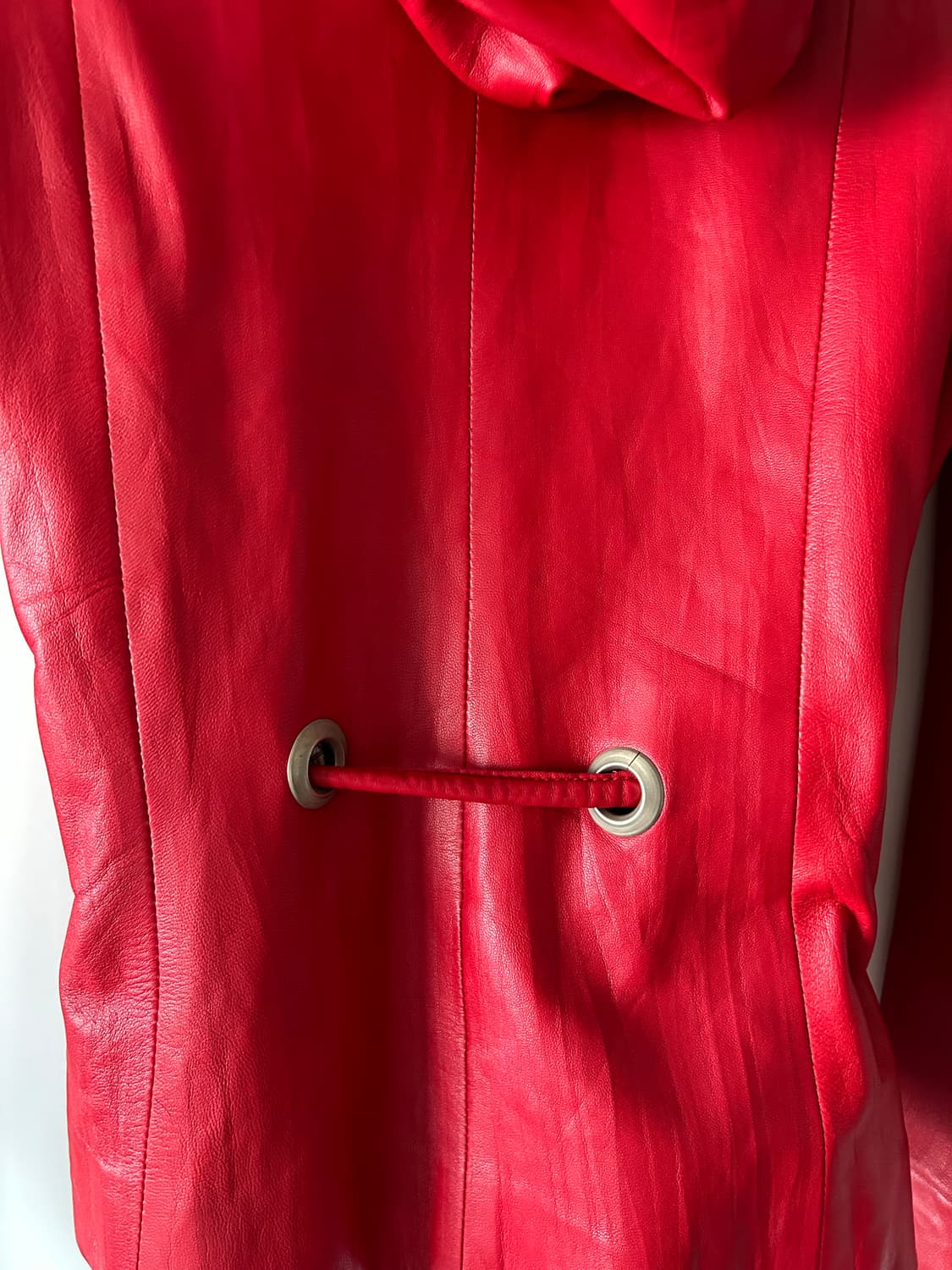 레드 리얼 레더 후드 자켓 상품이미지4