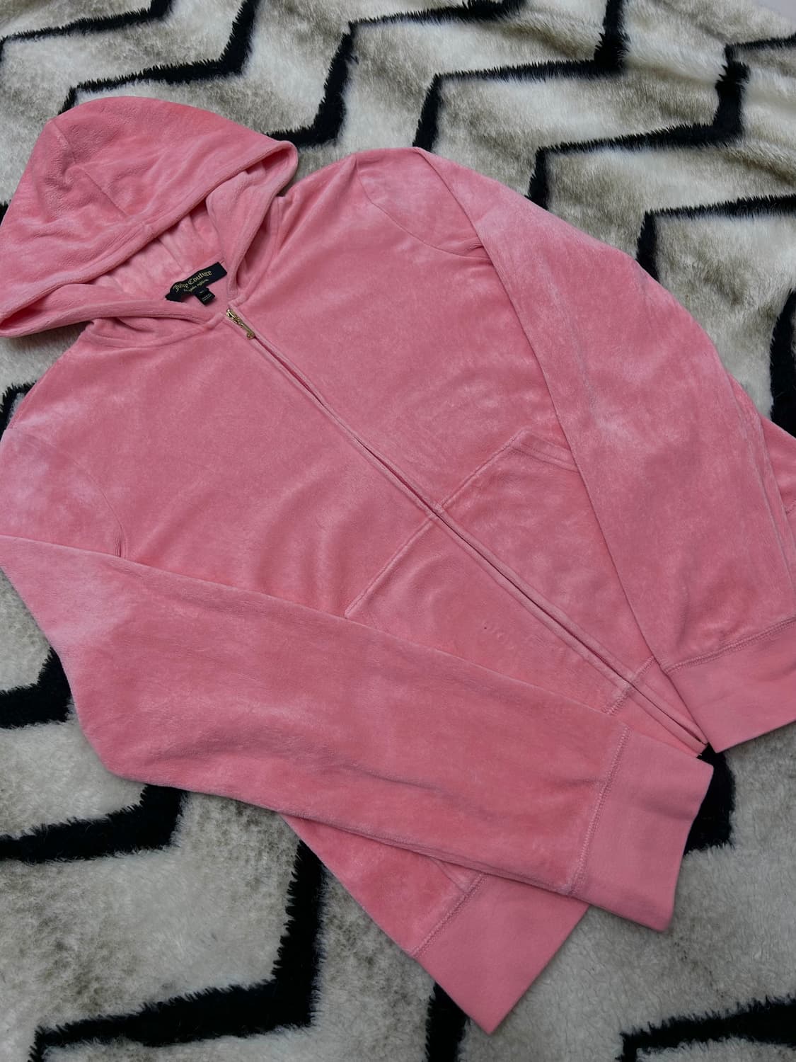 [XL]쥬시꾸뛰르 자수 벨벳 후드집업/핑크 상품이미지3