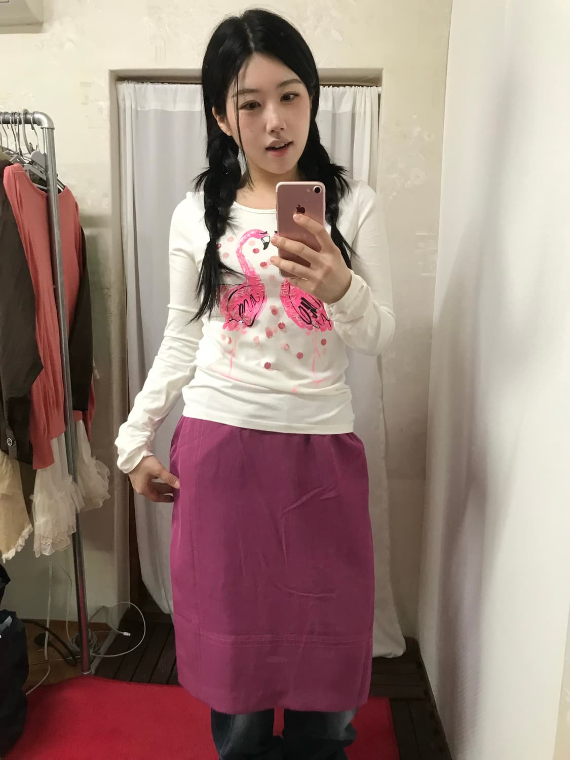 jpn stich line purple midi skirt  상품이미지1