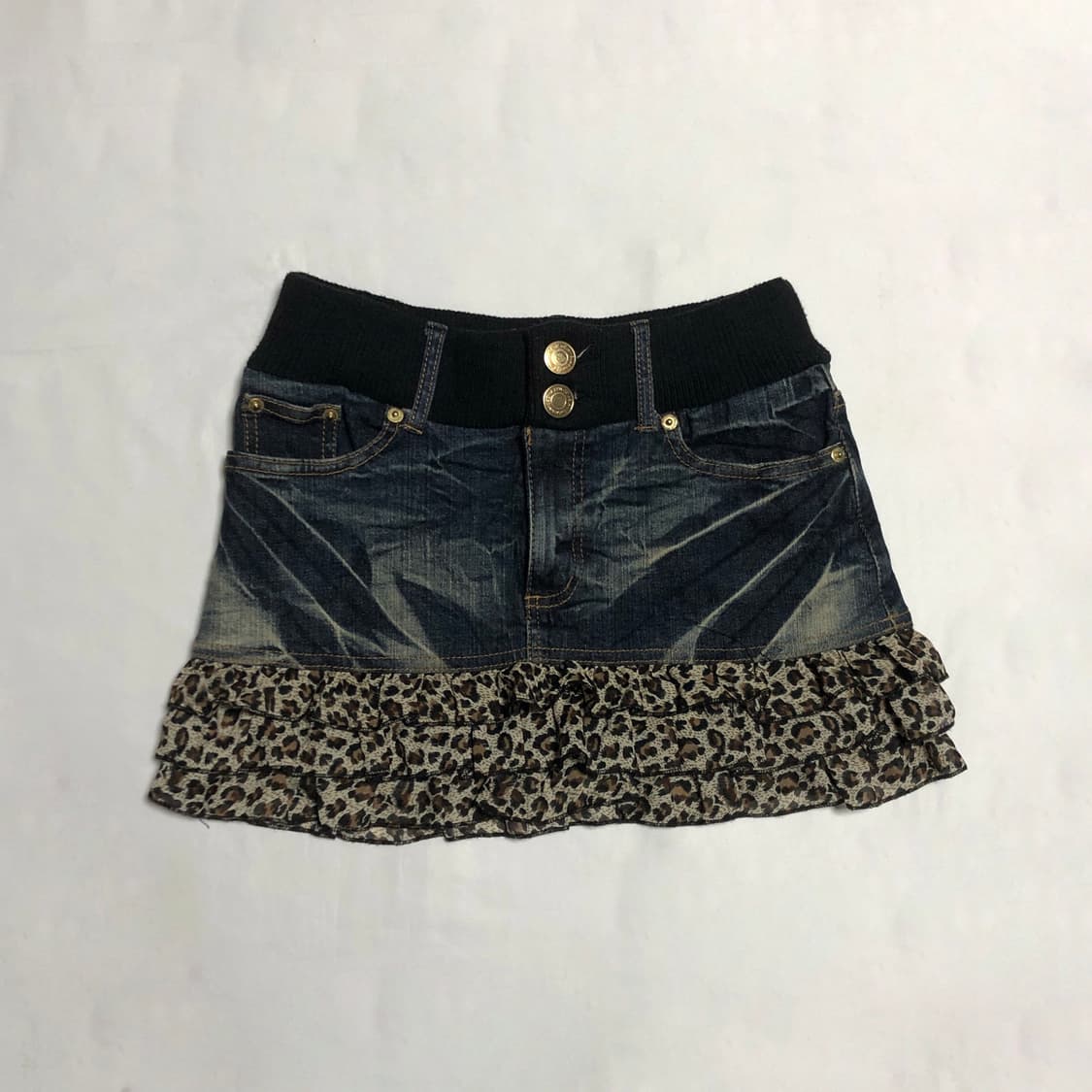 호피 데님 리브 스커트 상품이미지1