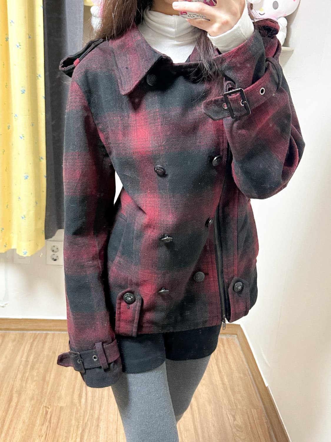 빈티지 블랙 체크 코트 오네갸루 로걀 공겜여주 코이세이오깔 캐캐체 긱시크 상품이미지1