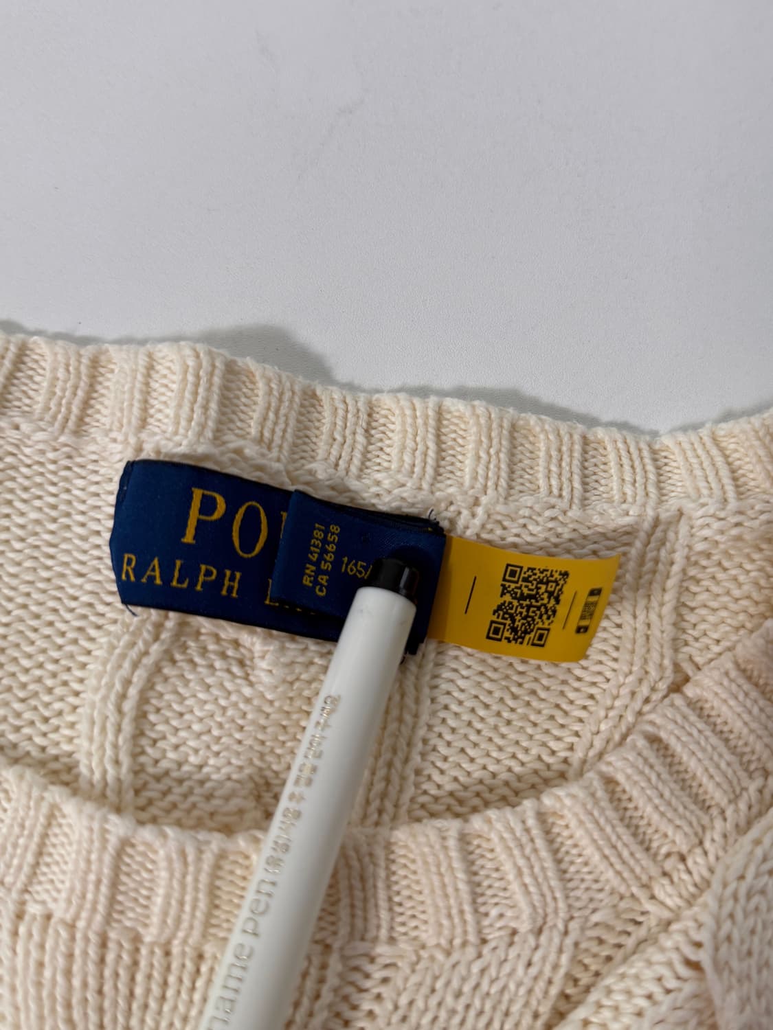 폴로 랄프로렌 신형 QR라벨 루즈핏 크림 아이보리 꽈배기 니트 상품이미지7
