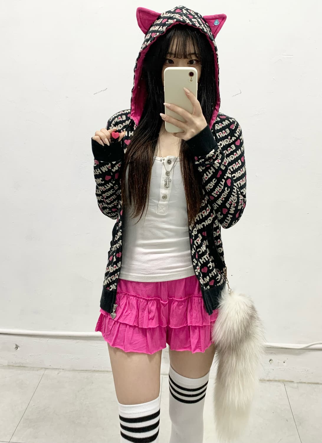 [EARTH MAGIC] 네코미미 팝갸루 레터링 후드집업 상품이미지4