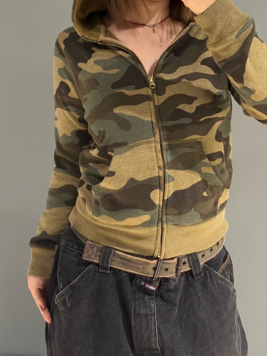 camo pattern hood zip-up 상품이미지3