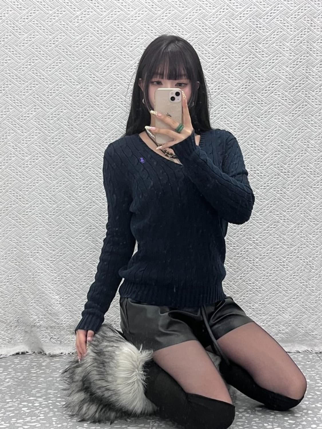 폴로 랄프로렌 빈티지 캐주얼 폭닥 브이넥 꽈배기 니트 S C09671 상품이미지1