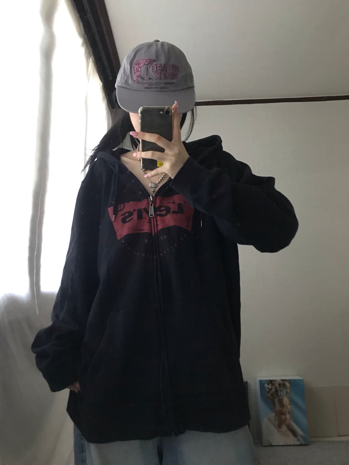 리바이스 블랙 오버핏 후드집업 상품이미지1