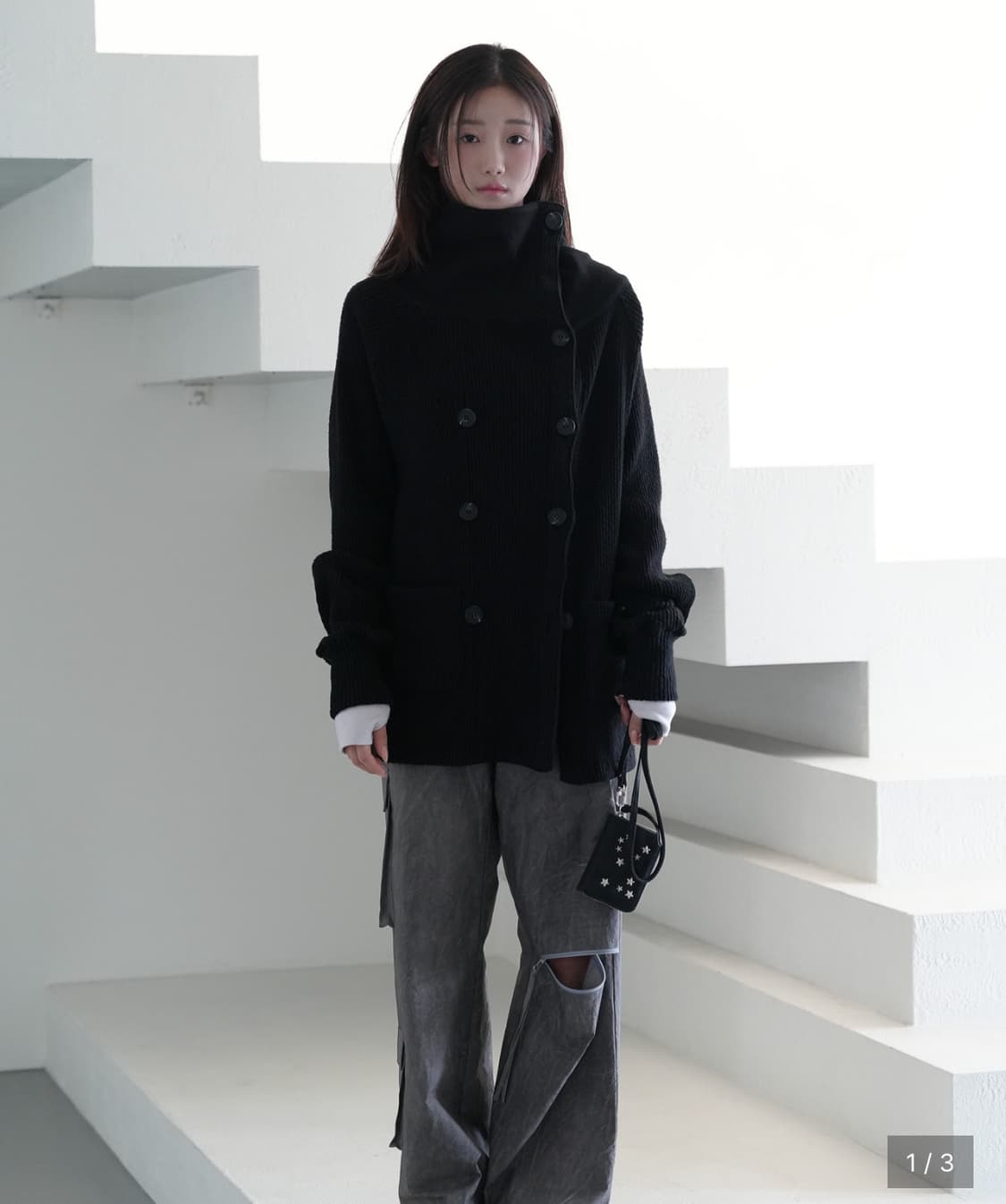 인앤양인하모니 더블 버튼 가디건 블랙 상품이미지1