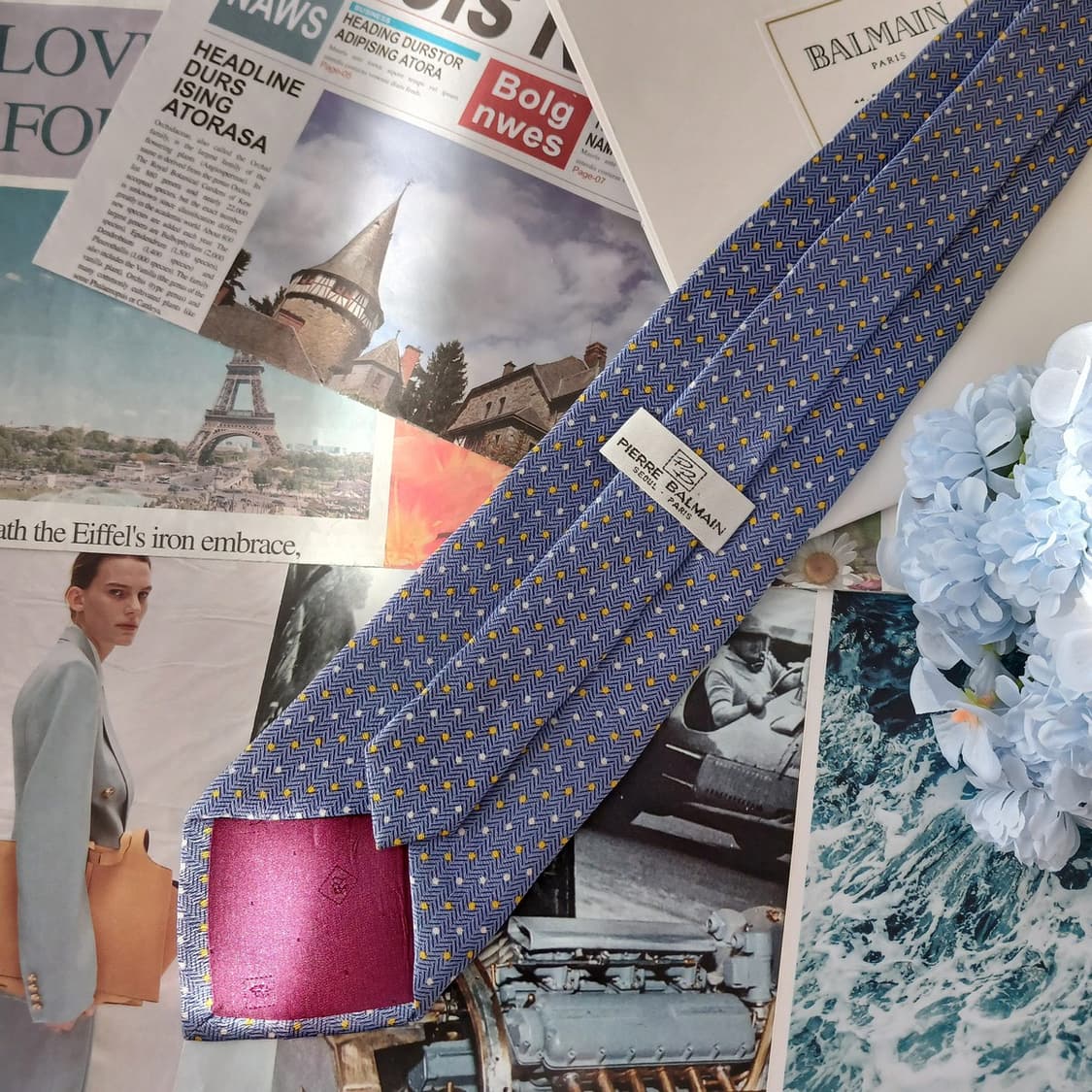 발망 실크 블루 헤링본 도트 넥타이 9.6cm A등급 A19173
 상품이미지4