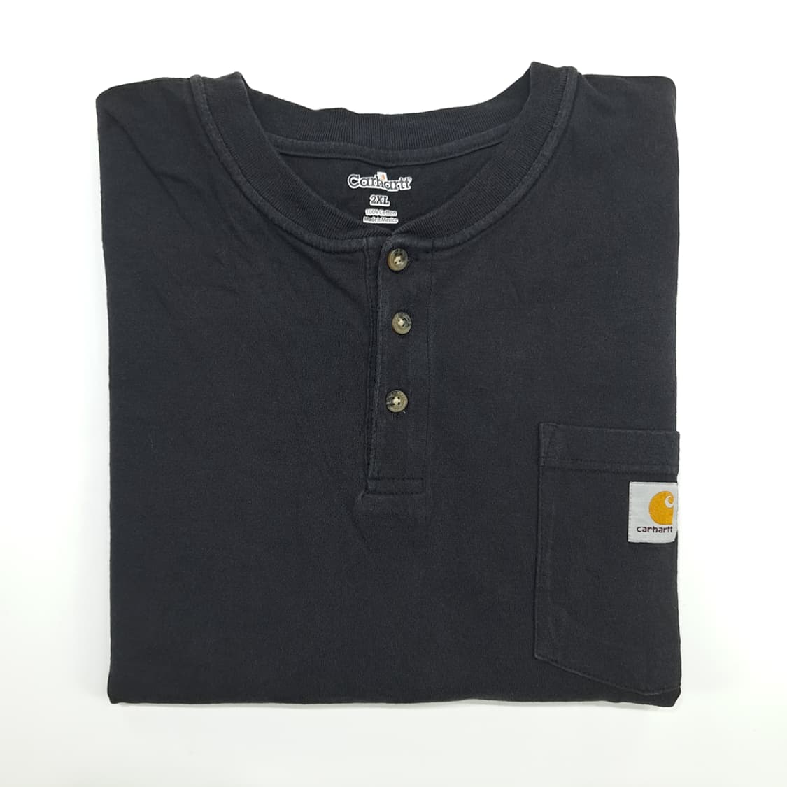 Co774 2XL 칼하트 블랙 포켓 헨리넥 긴팔 티셔츠 상품이미지9