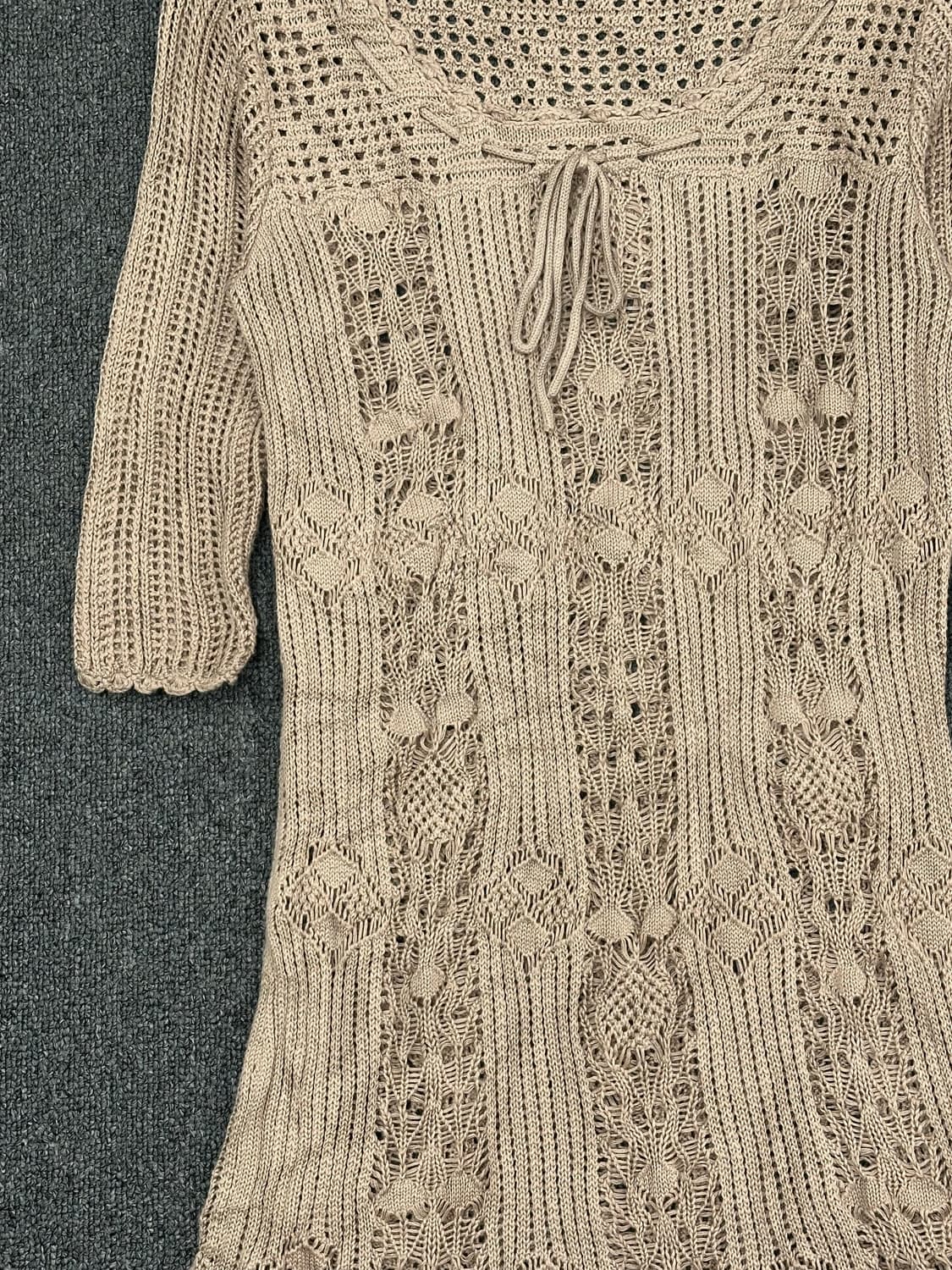 M)Japanese vintage 베이지 크로셰 니트 원피스 상품이미지2