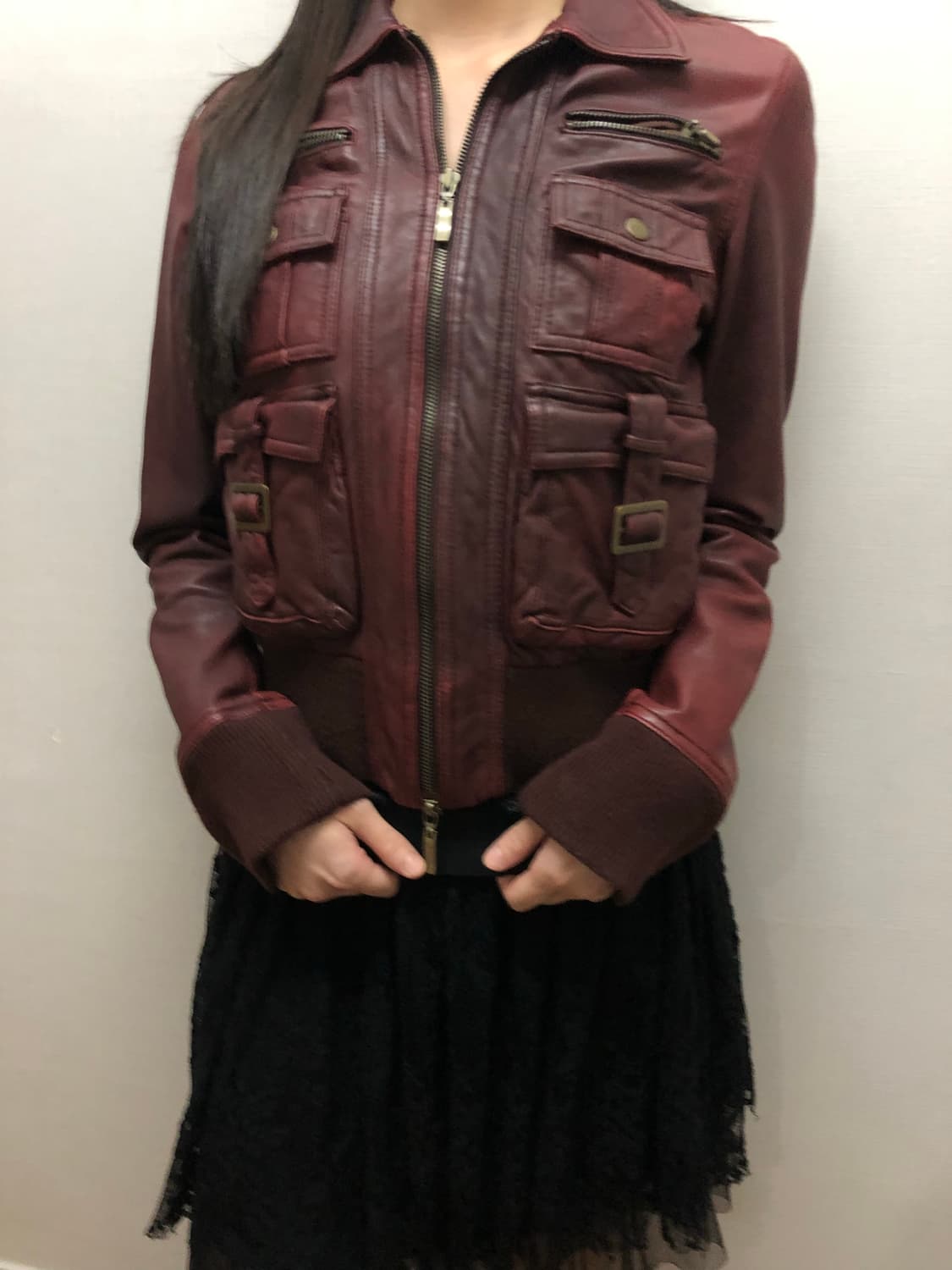 빈티지 버건디 포켓 레더 자켓 상품이미지9