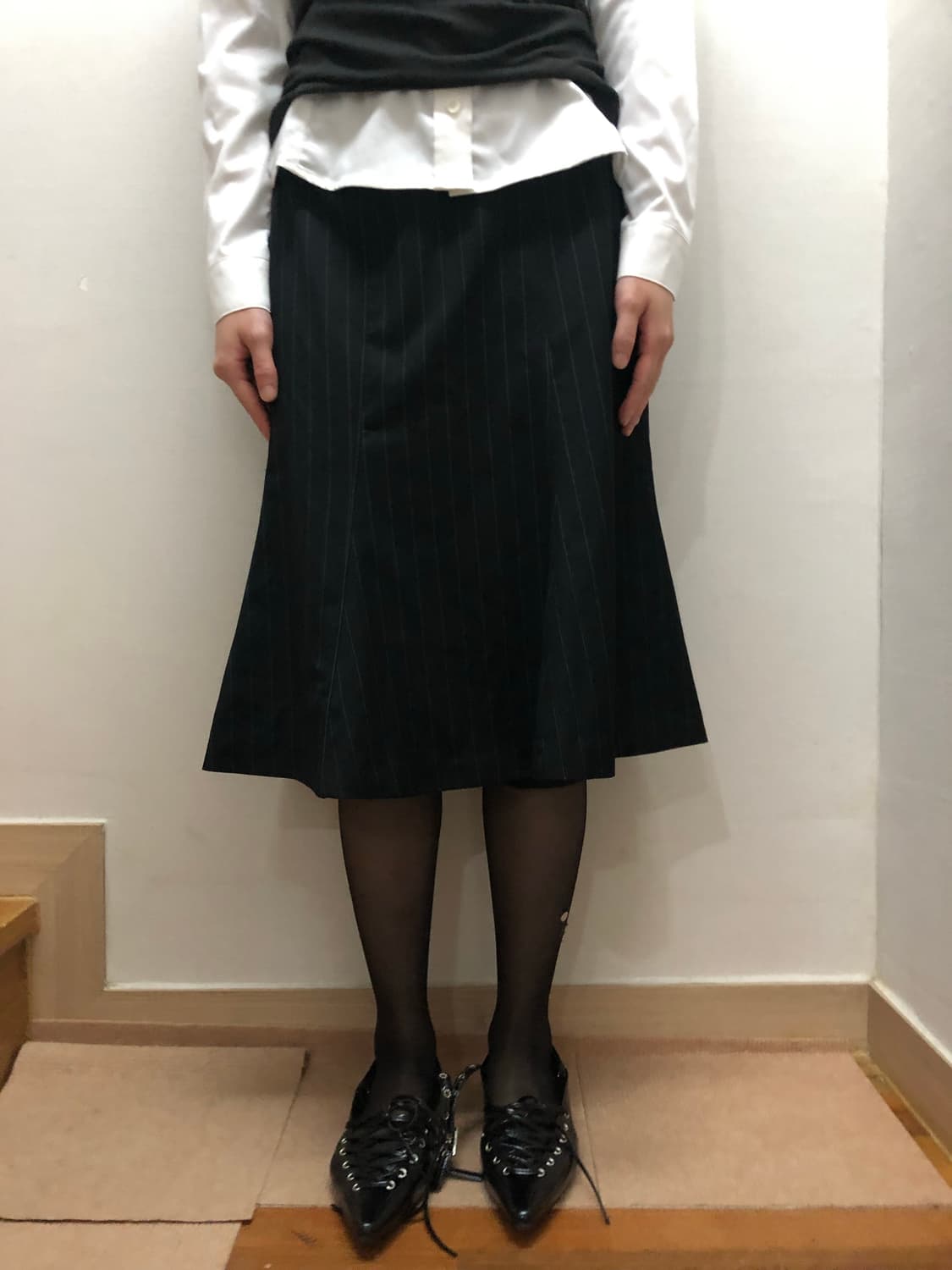 빈티지 블랙 핀 스트라이프 미니 스커트 상품이미지8