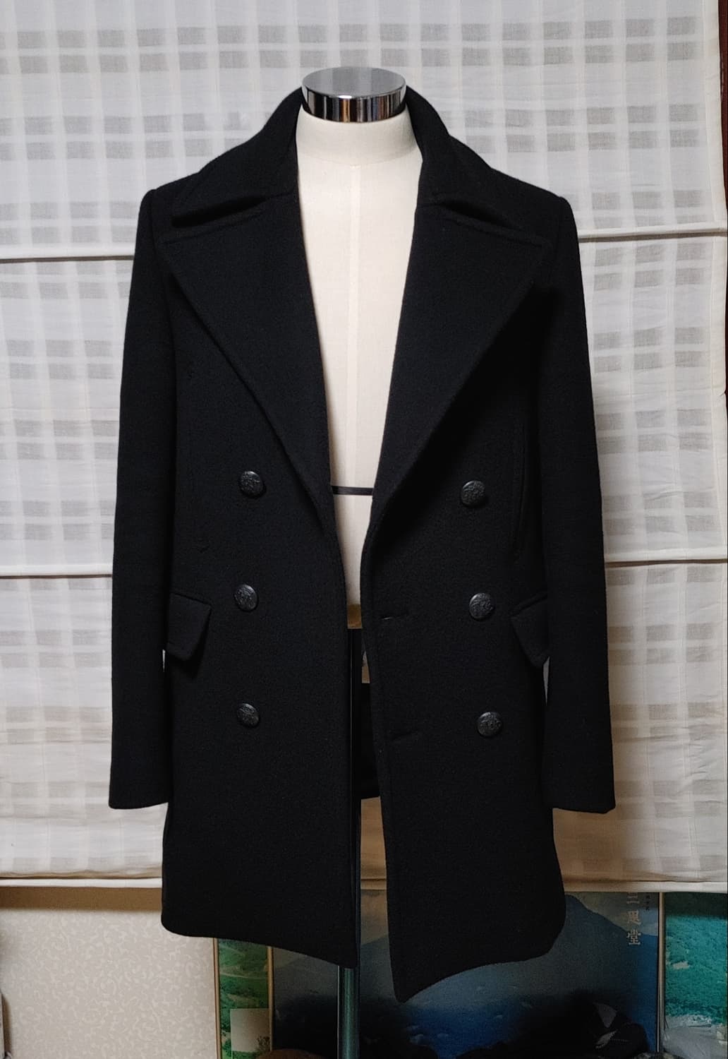 (한섬) 타임 옴므 검정 더블 코트 100  / 캐시미어 블렌디드 상품이미지3