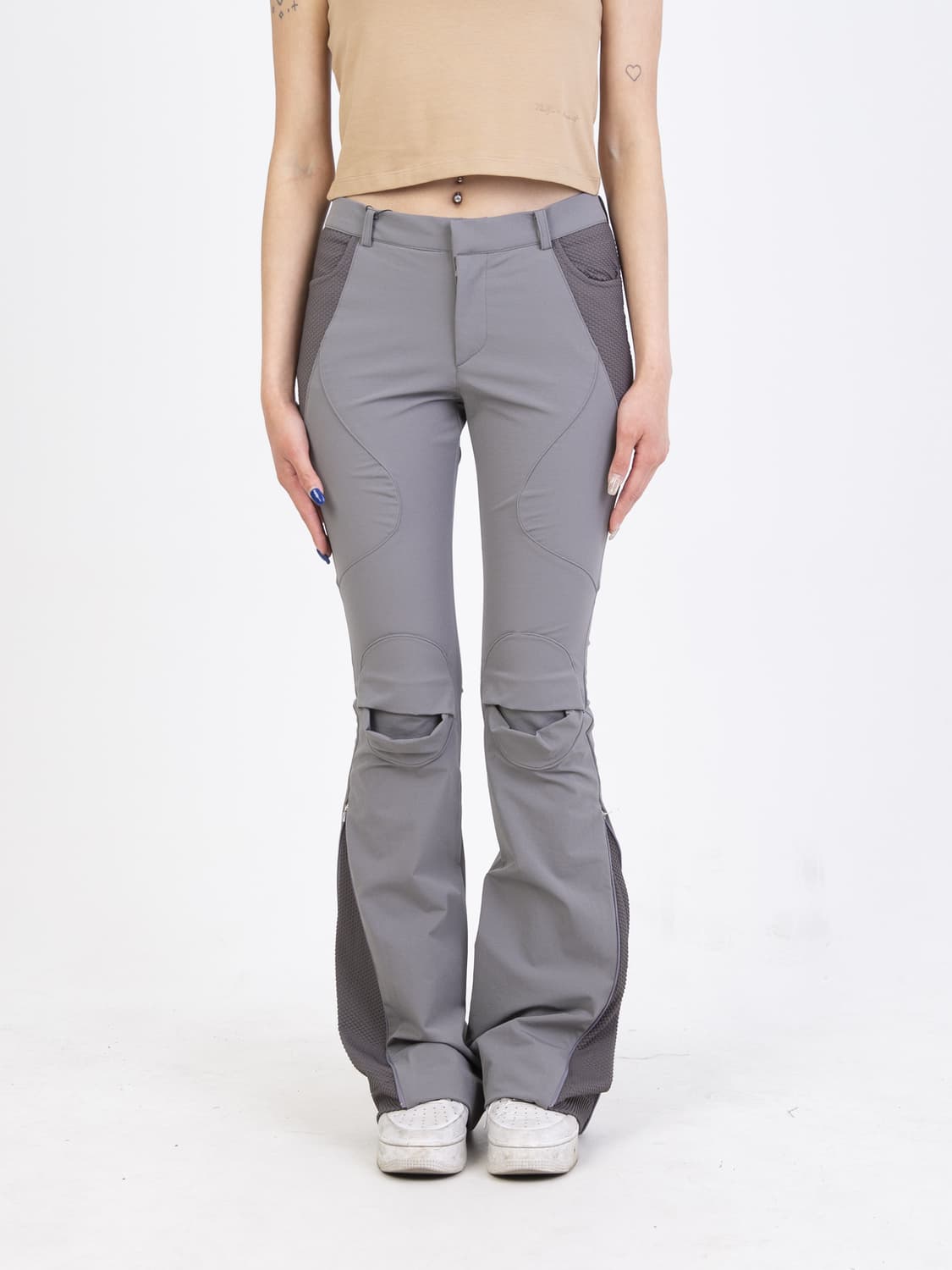 오호스 로우라이즈 니 디테일 팬츠 그레이 상품이미지2