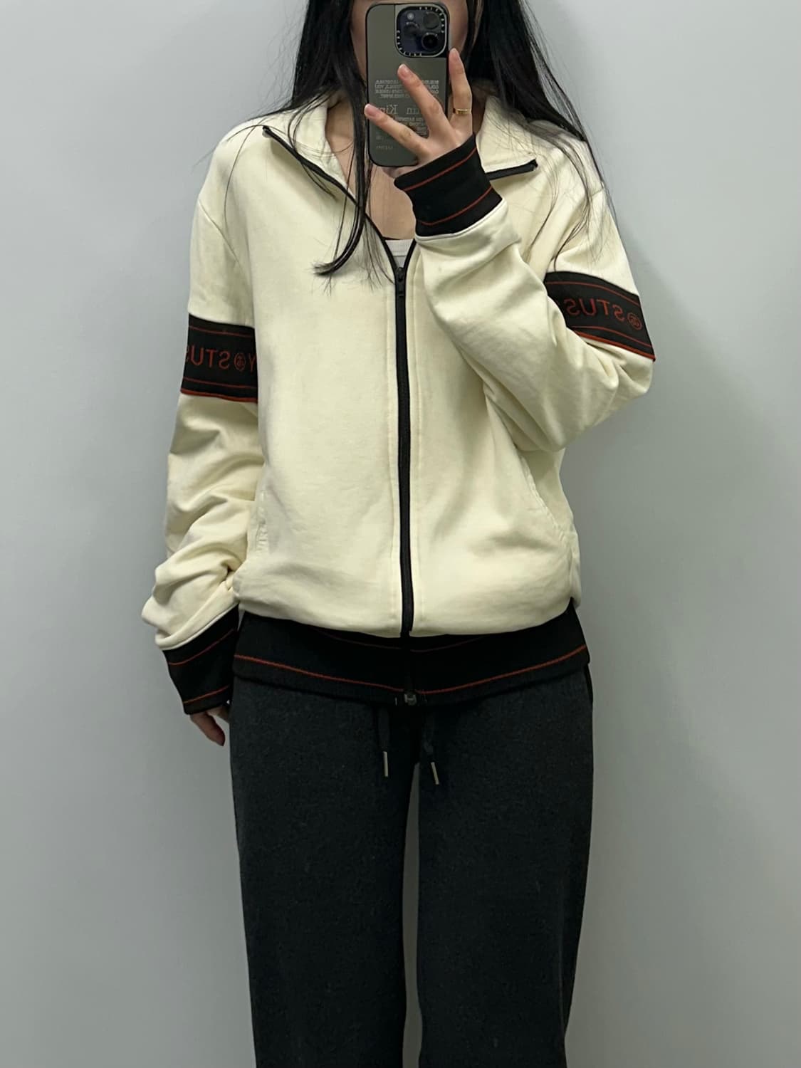 스투시 암로고 아이보리 코튼 집업 상품이미지1