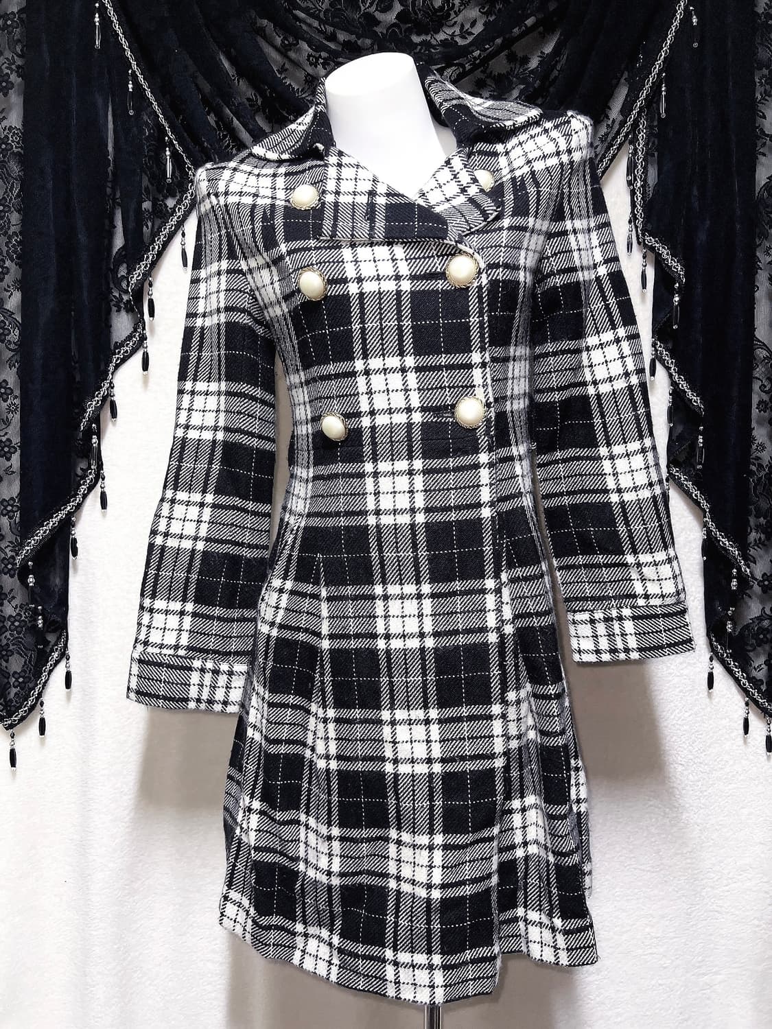 로맨틱갸루 로걀 오네 히메 체크 더블 코트 자켓 헤이세이 시부야 핀터 상품이미지5