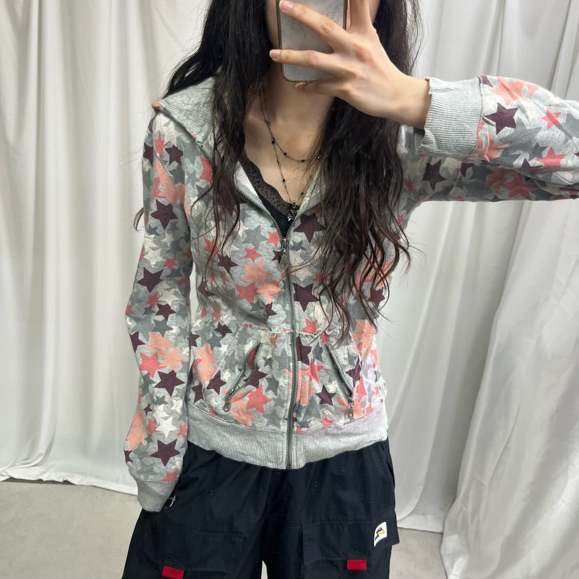 Vintage star pattern hood zip-up 상품이미지4