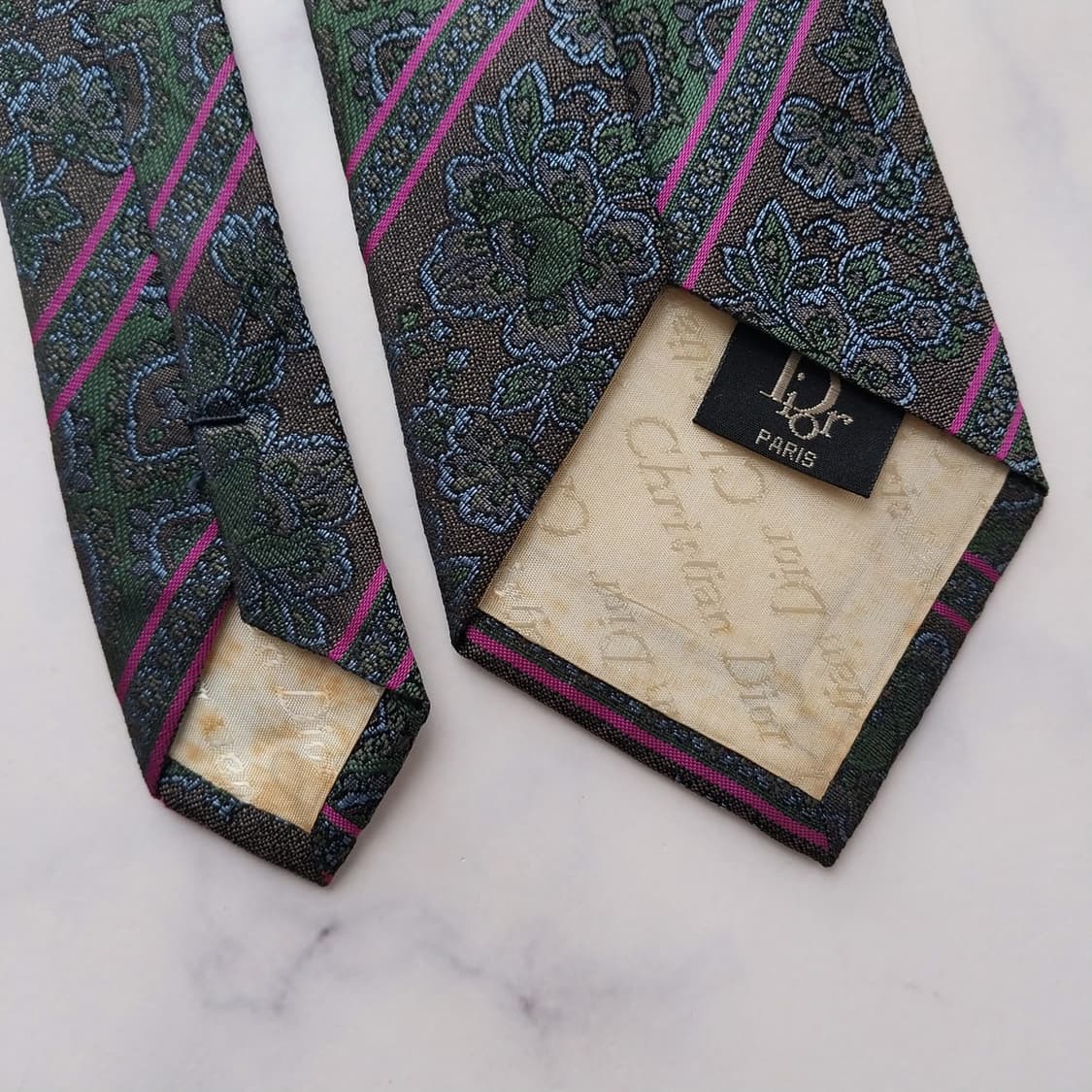 디올 실크 다크그린 패턴 넥타이 8.3cm A+~A등급 K2492
 상품이미지10