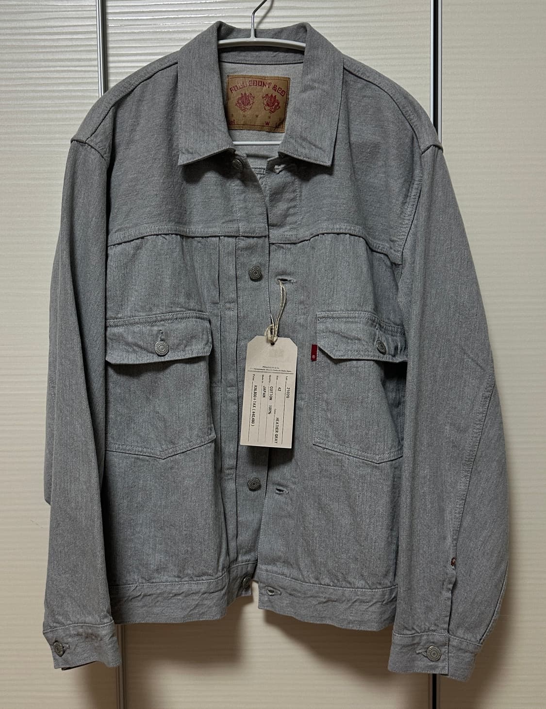 풀카운트 24FW 2102G 그레이 데님 자켓 42사이즈 판매합니다 상품이미지2