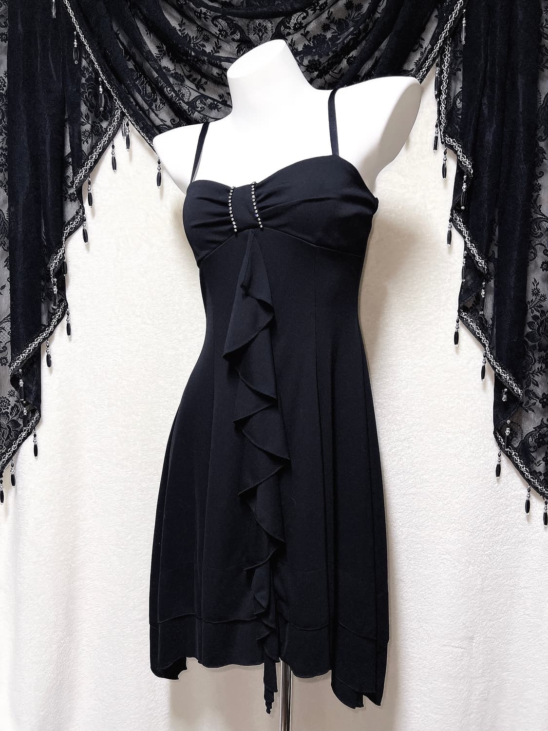 로맨틱고딕 고스펑크 갸루 큐빅 리본 프릴 러플 원피스 파티드레스 연말 상품이미지3