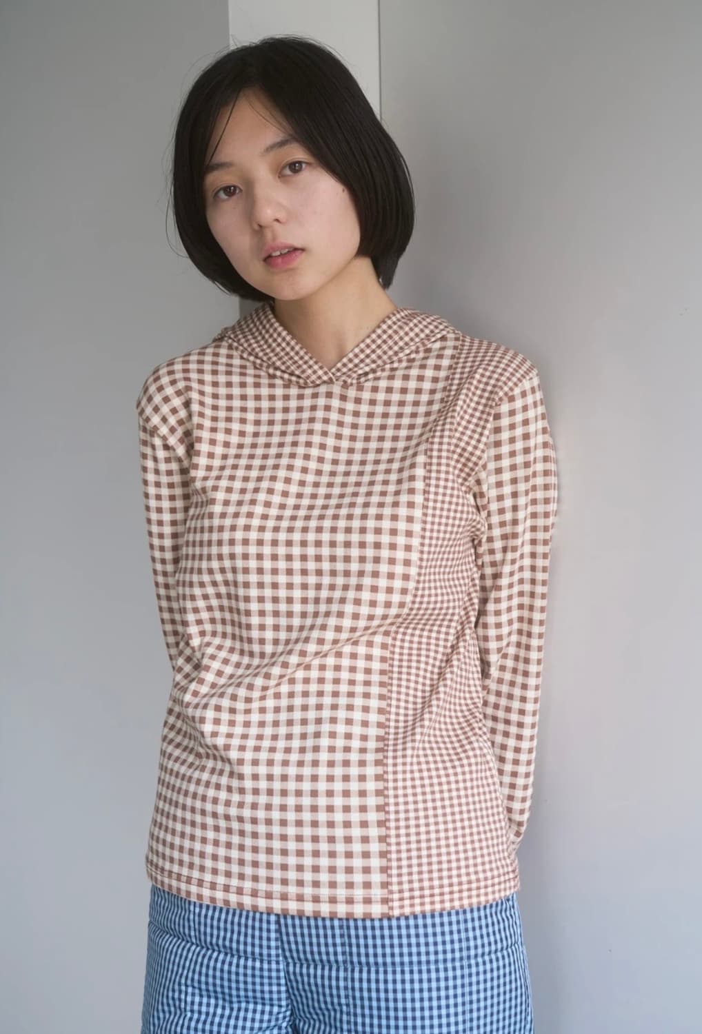 페스토 Pesto 하프앤하프 체크 후디드 다크 소일 상품이미지1