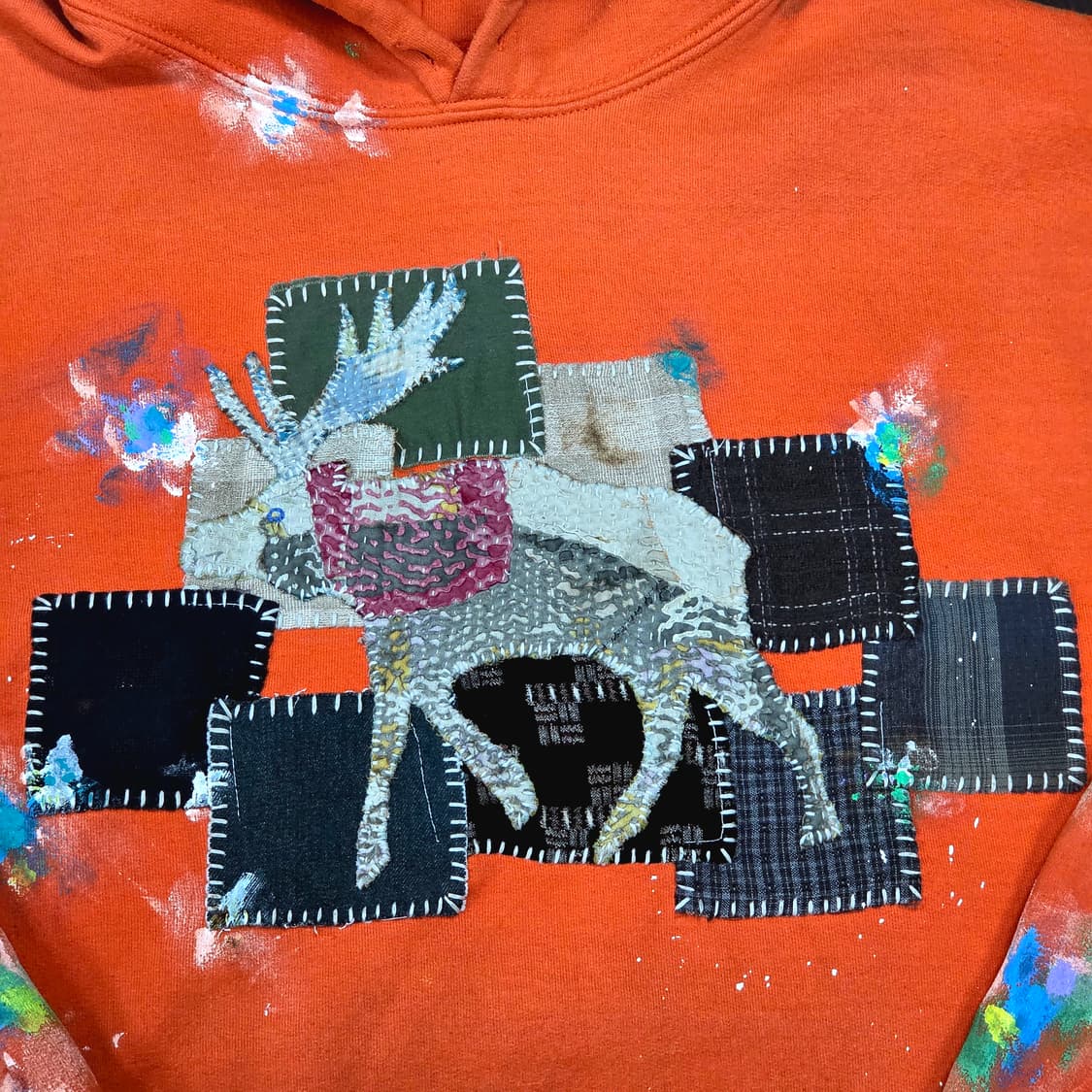 길단 패치워크 페인팅 맨투맨 상품이미지2