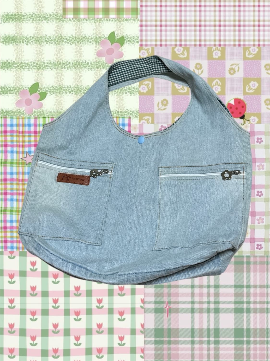 [빈티지] 체크배색 데님 미니 핸드백 상품이미지1