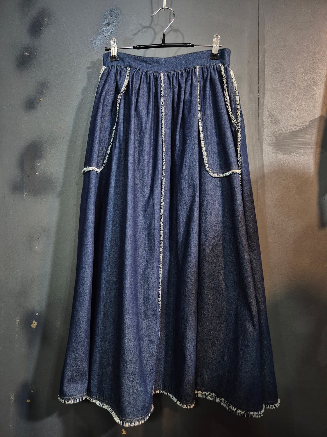 데님 롱 스커트 허리고무밴드 단면 36 77 88사이즈 상품이미지1