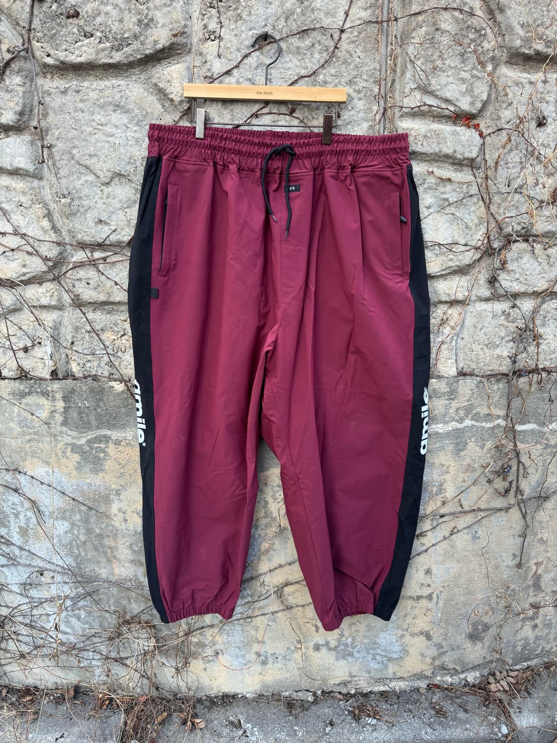 큐마일 뉴트로 배기 사이드라인 3L 조거 팬츠 보드복 버건디 상품이미지1