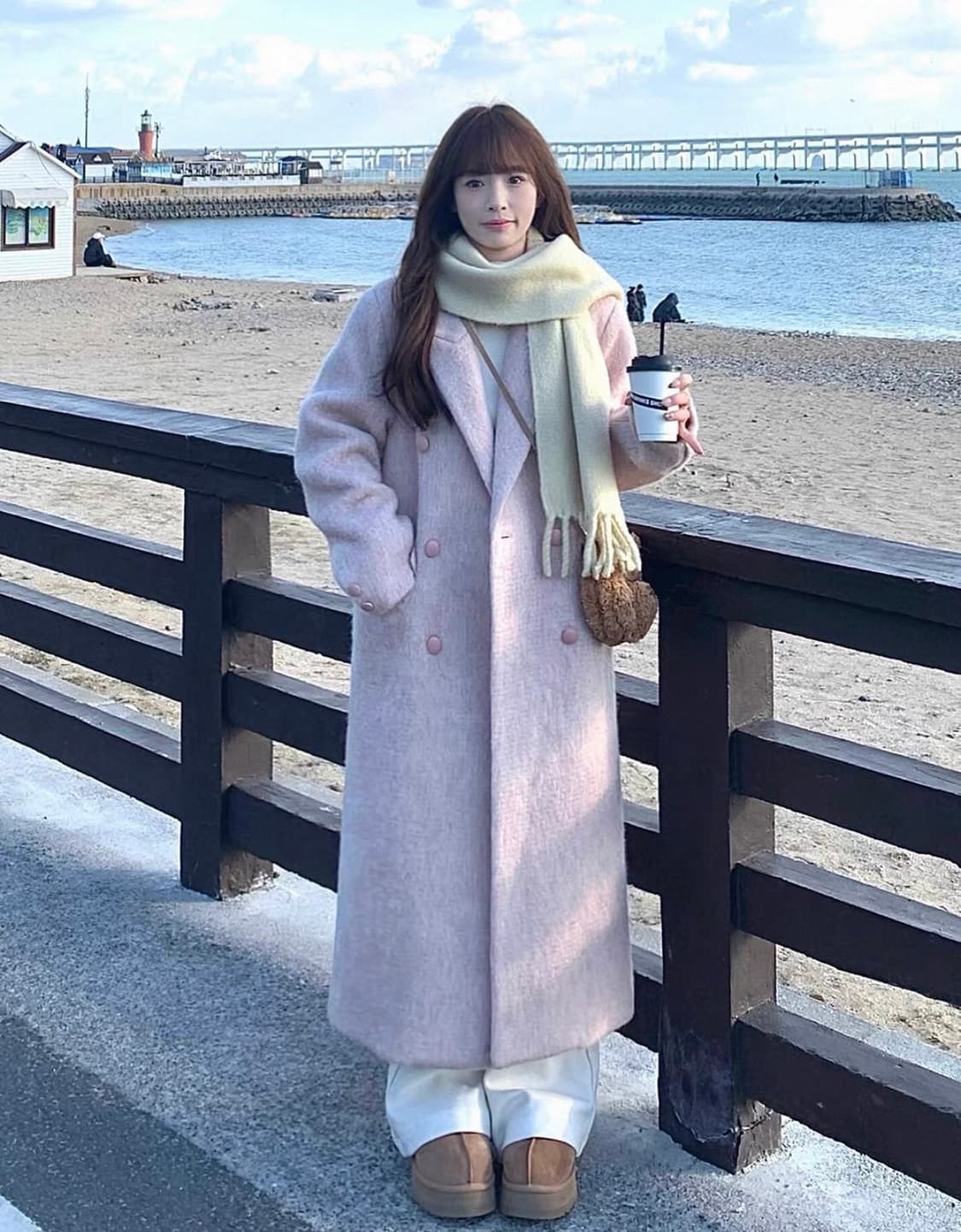 핑크 울 롱코트 상품이미지5