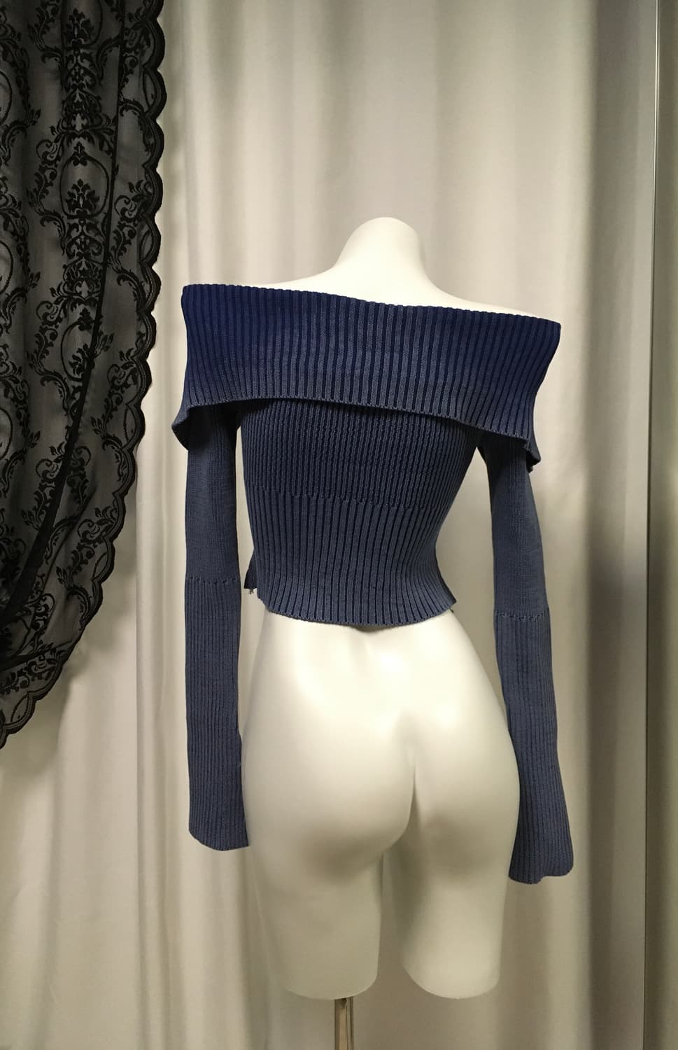 제이디드런던st 투웨이 지퍼 오프숄더 니트 집업 탑 워싱 블루 상품이미지6