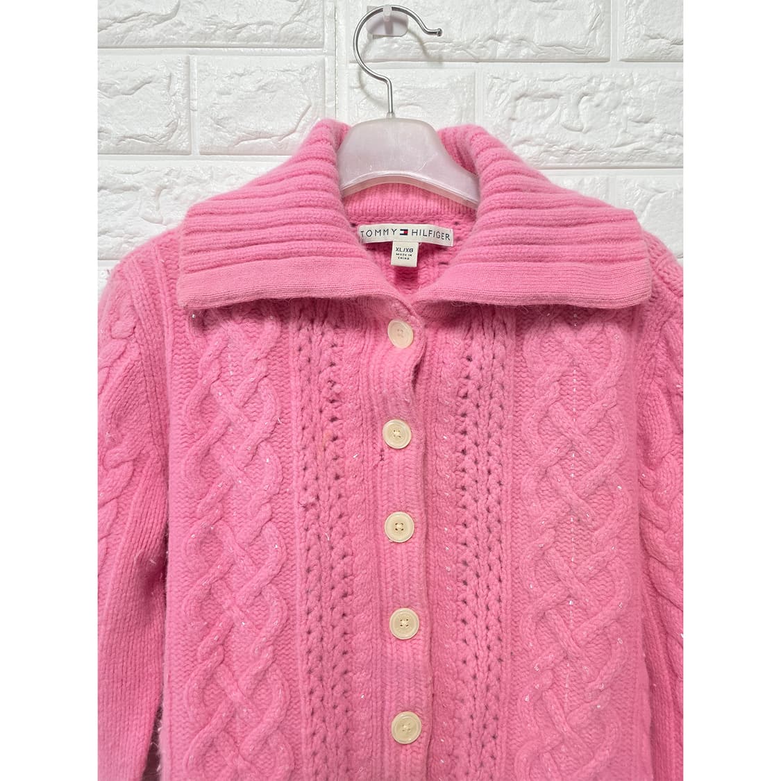 택포) 타미힐피거 핑크 가디건 M 상품이미지3